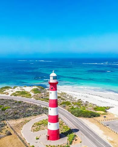 Striped lighthouse on the Geraldton coastline