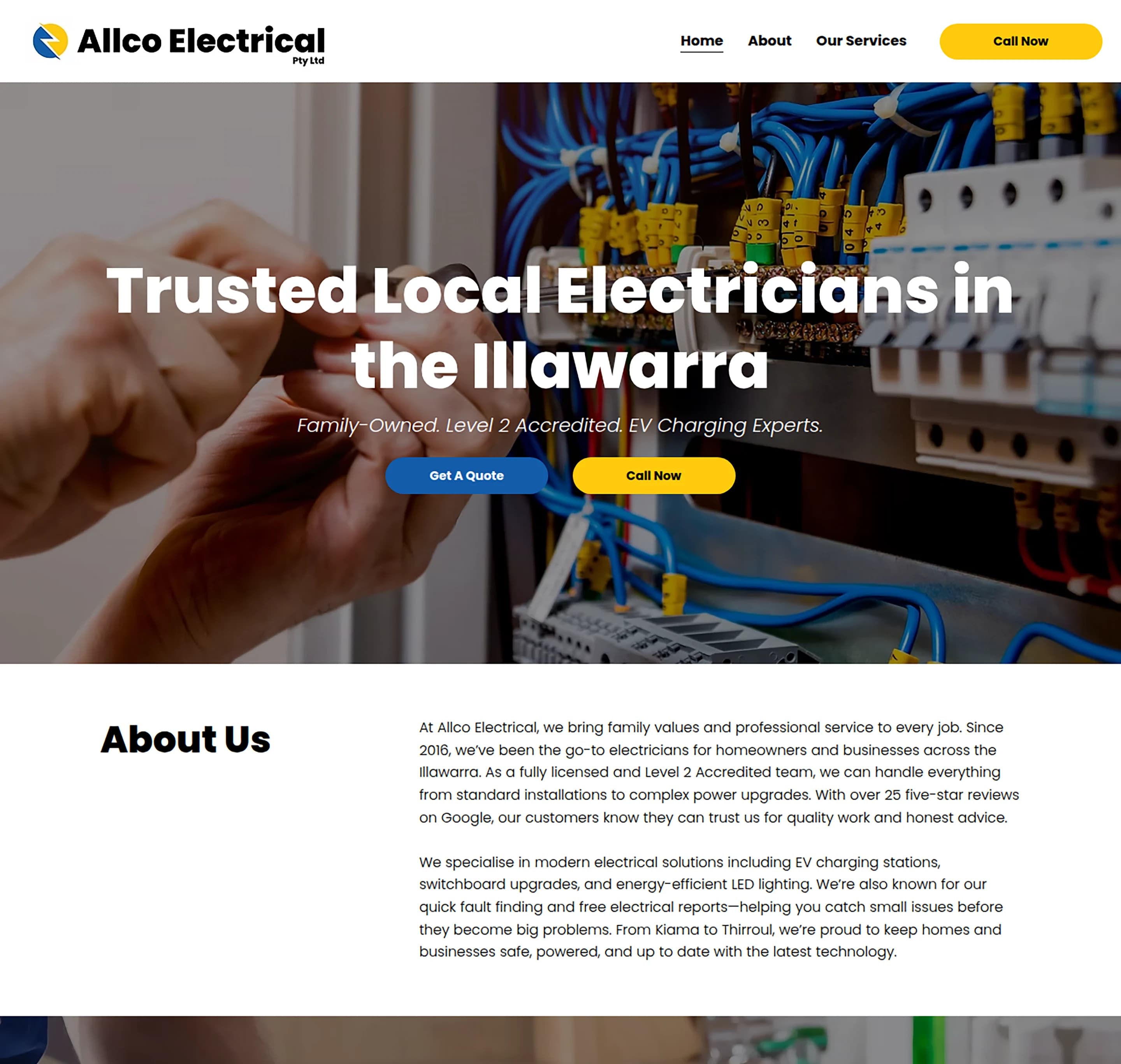 Electrician website design for Allco Electrical
