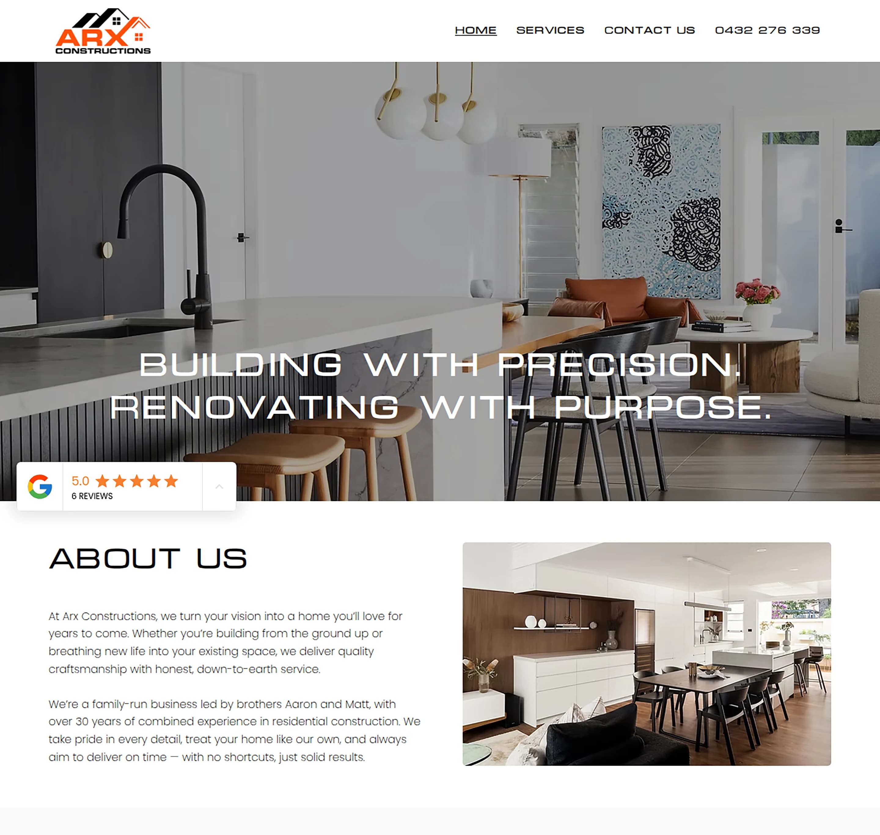 Builder website design for Arx Constructions