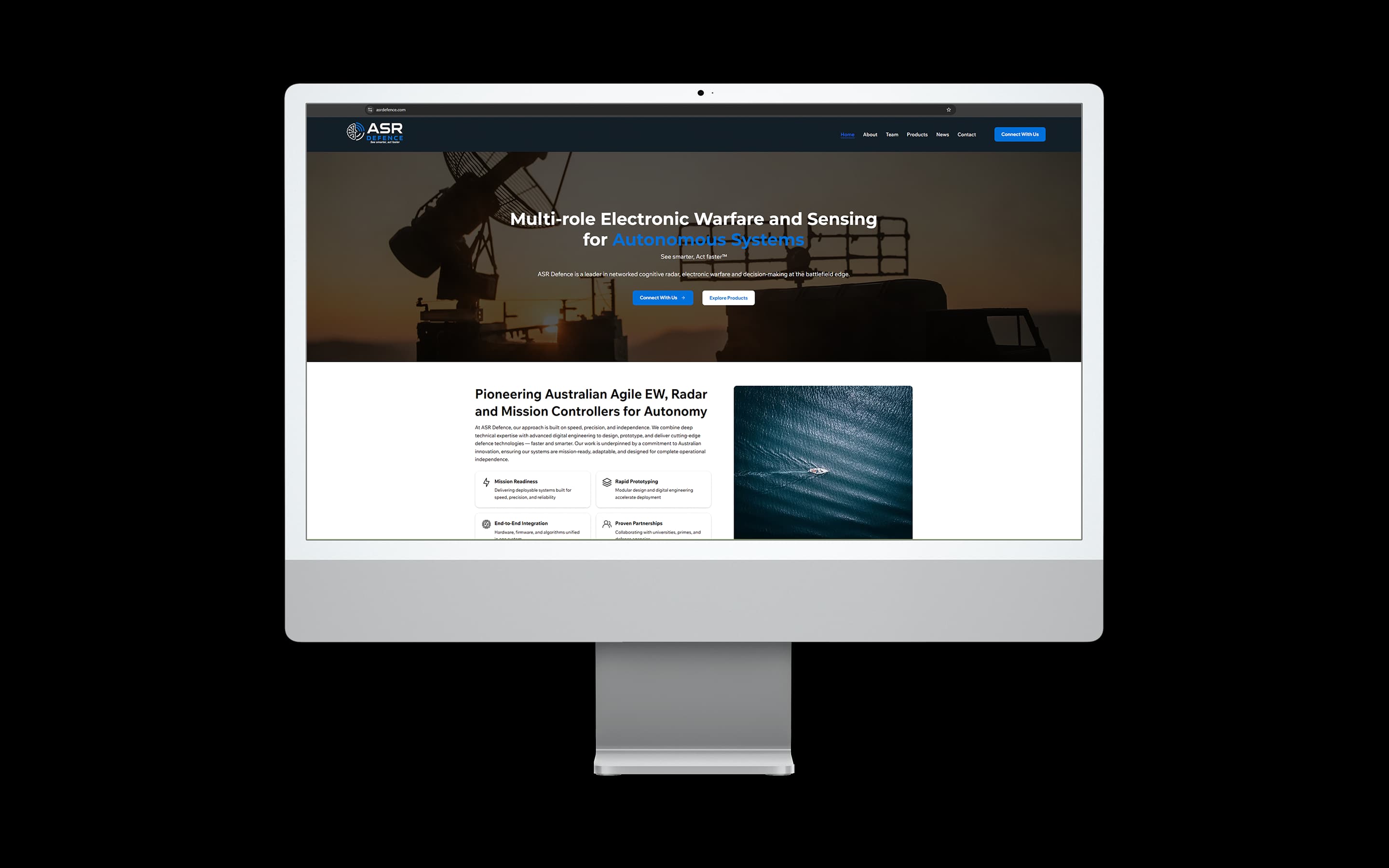 Defence Industry website design for ASR Defence — desktop mockup