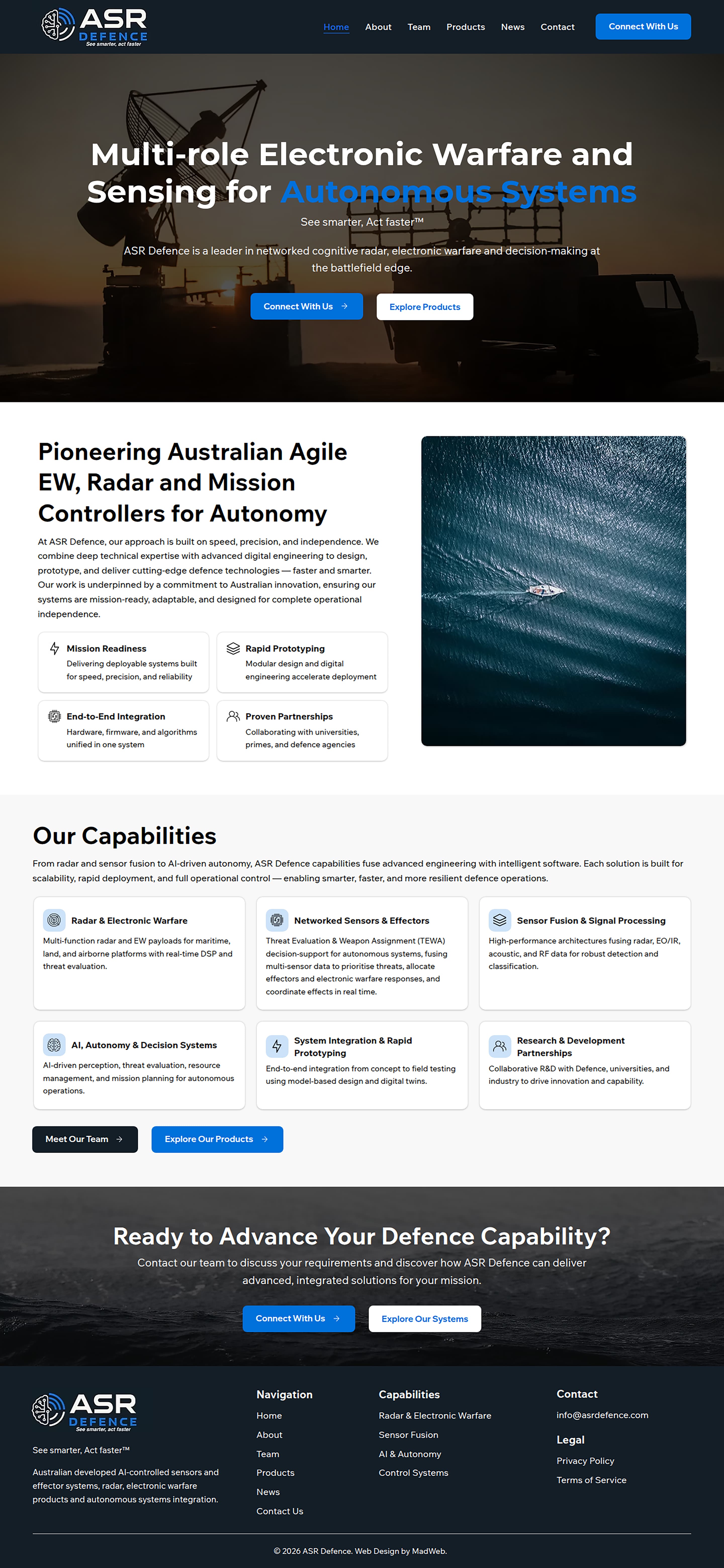 Defence Industry website design for ASR Defence — full homepage scroll-through