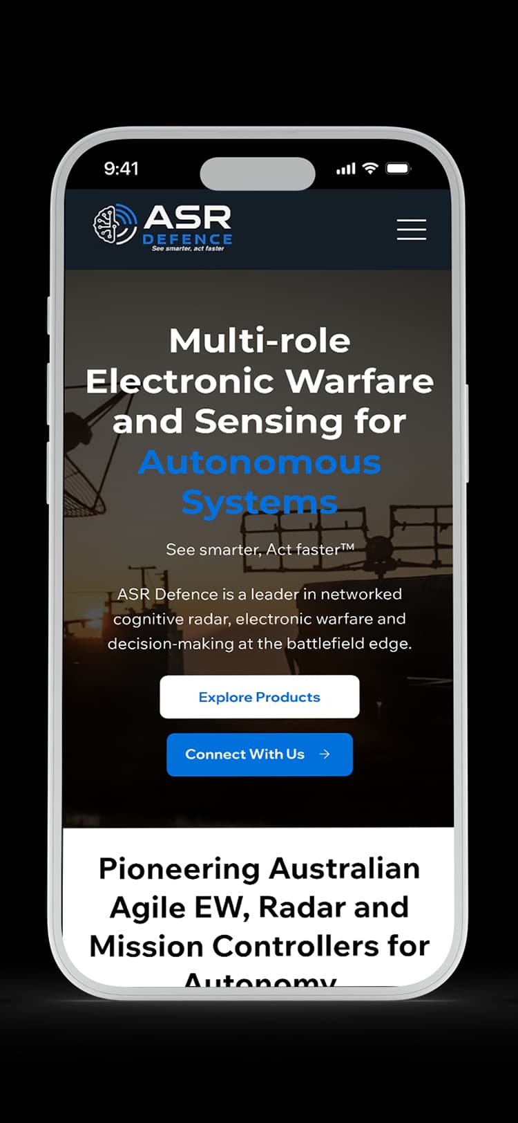 Defence Industry website design for ASR Defence — mobile mockup