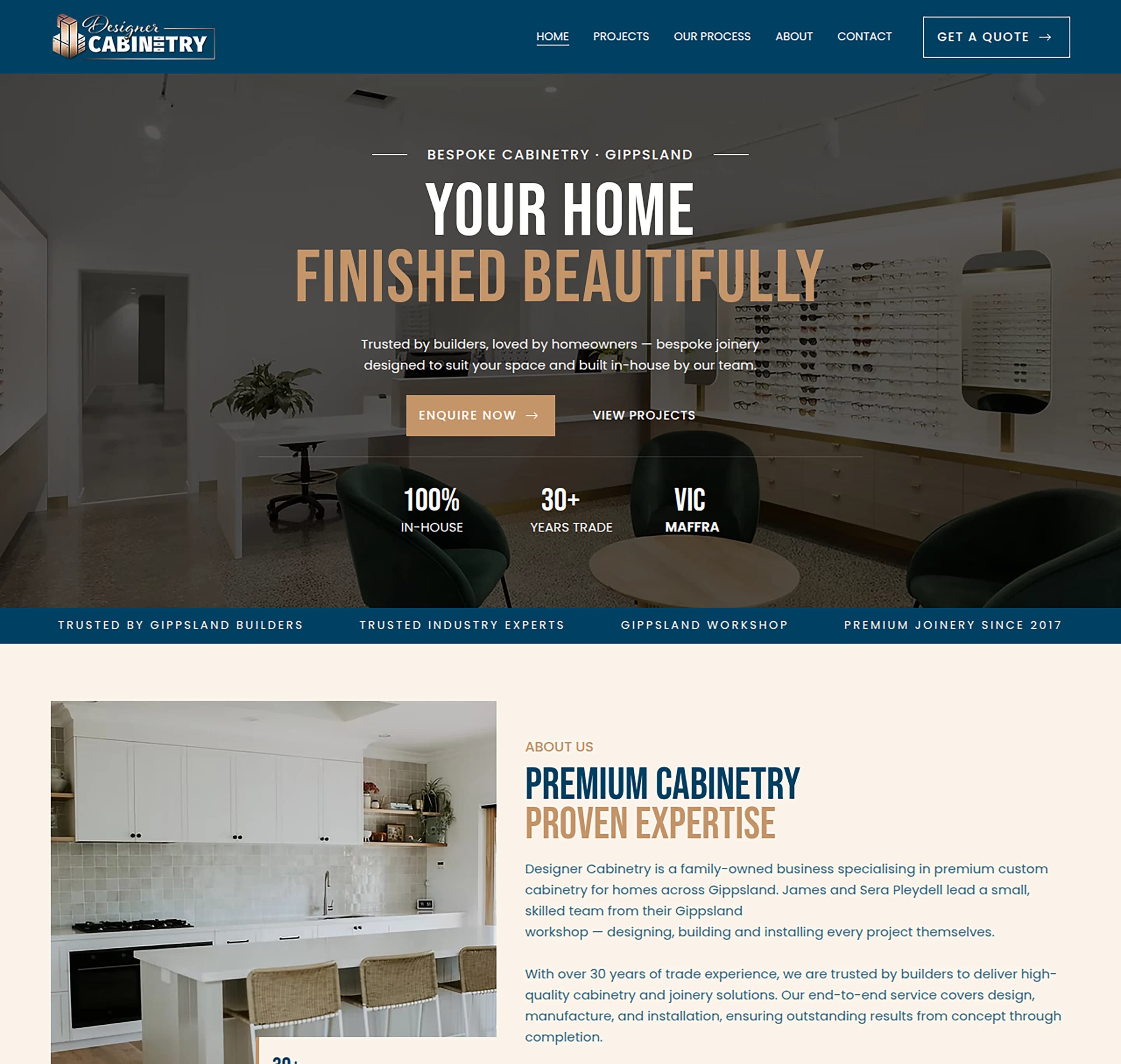 Cabinet Maker website design for Designer Cabinetry
