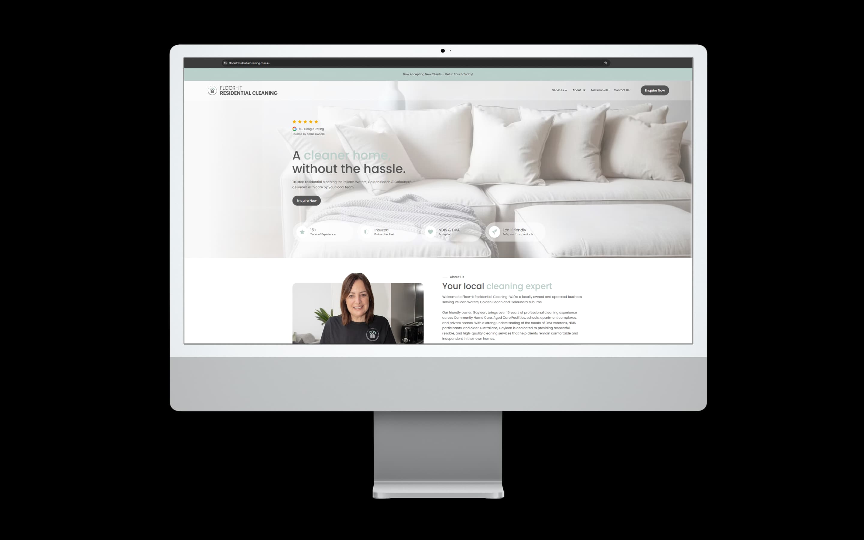 Cleaning Company website design for Floor It Residential Cleaning — desktop mockup