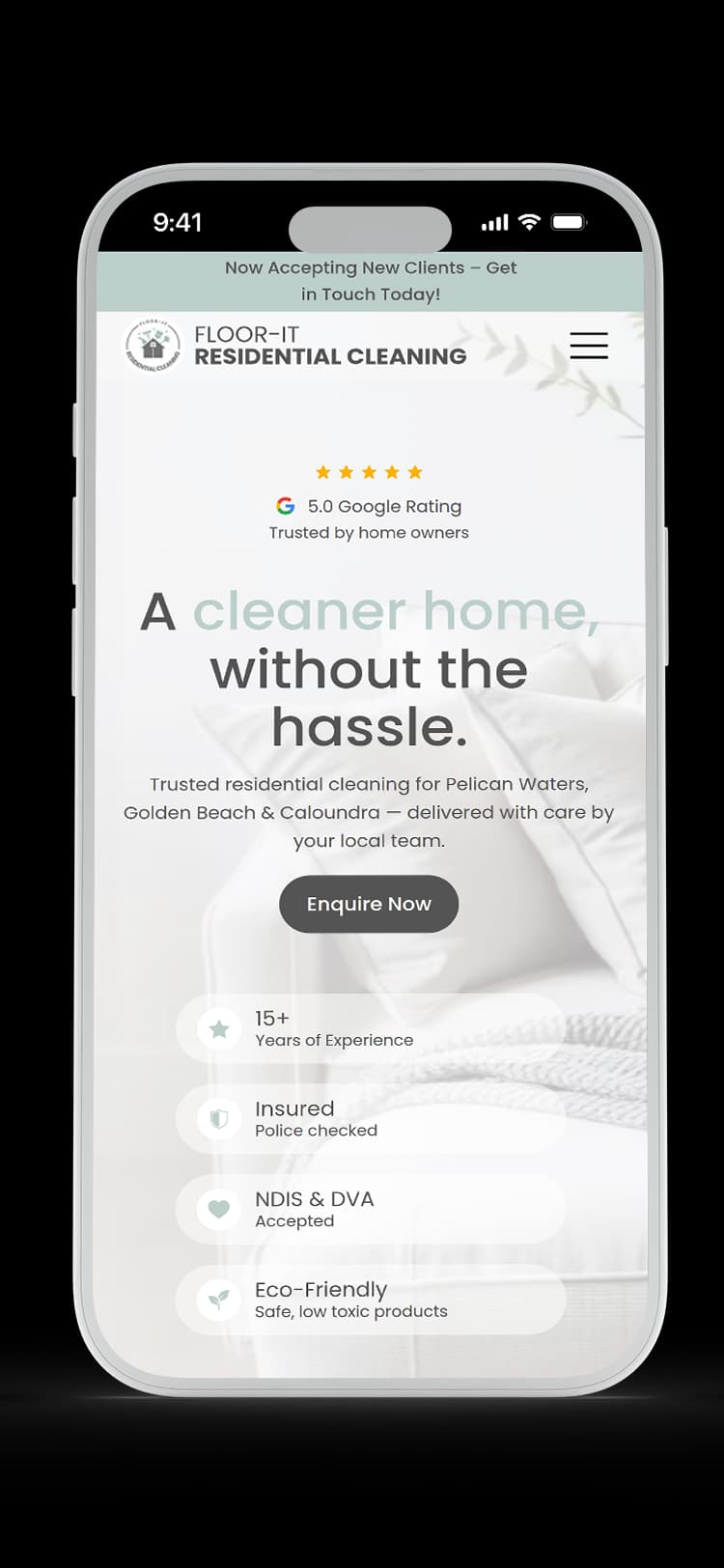 Cleaning Company website design for Floor It Residential Cleaning — mobile mockup