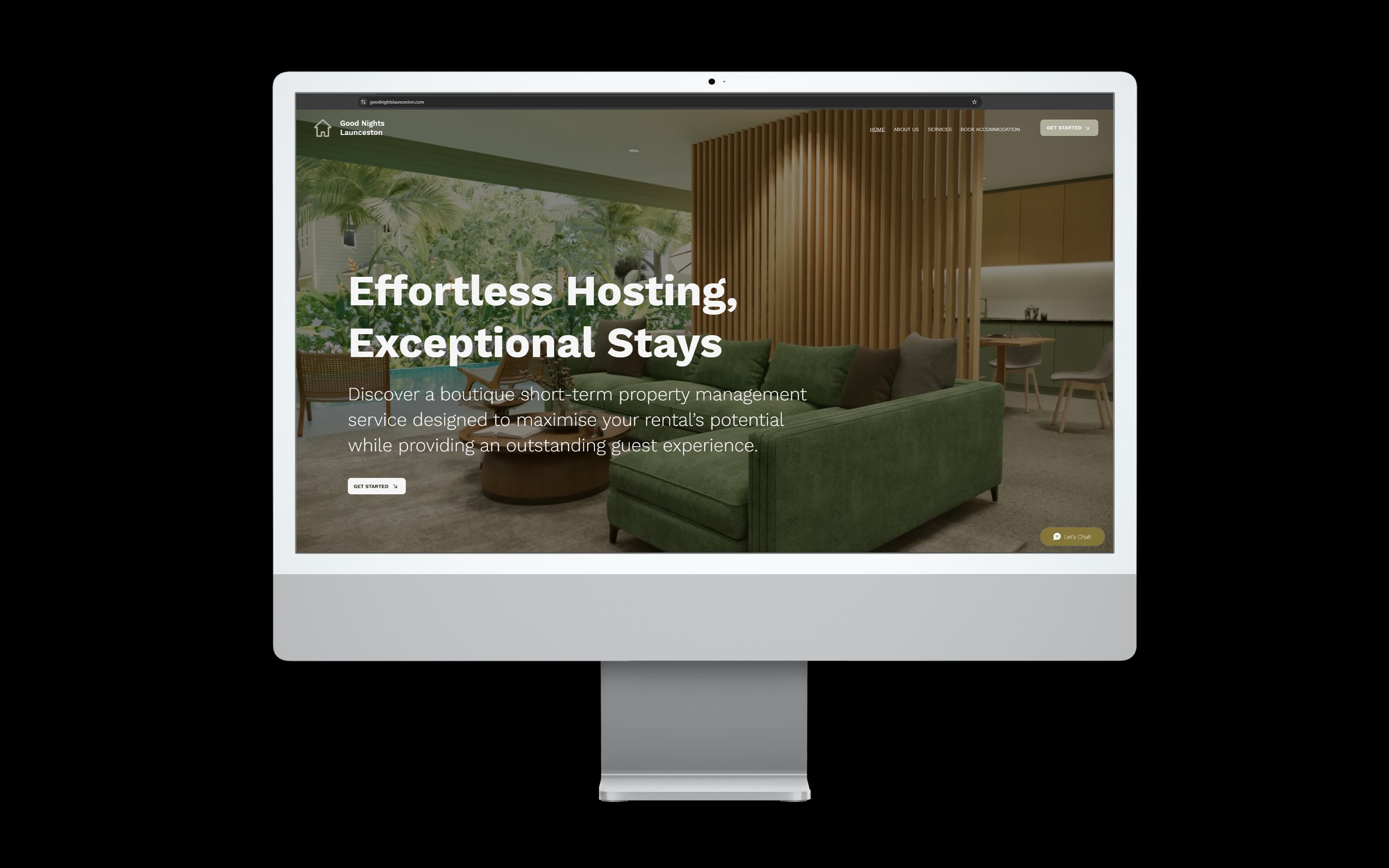 Short-Term Rental Management website design for Good Nights Launceston — desktop mockup