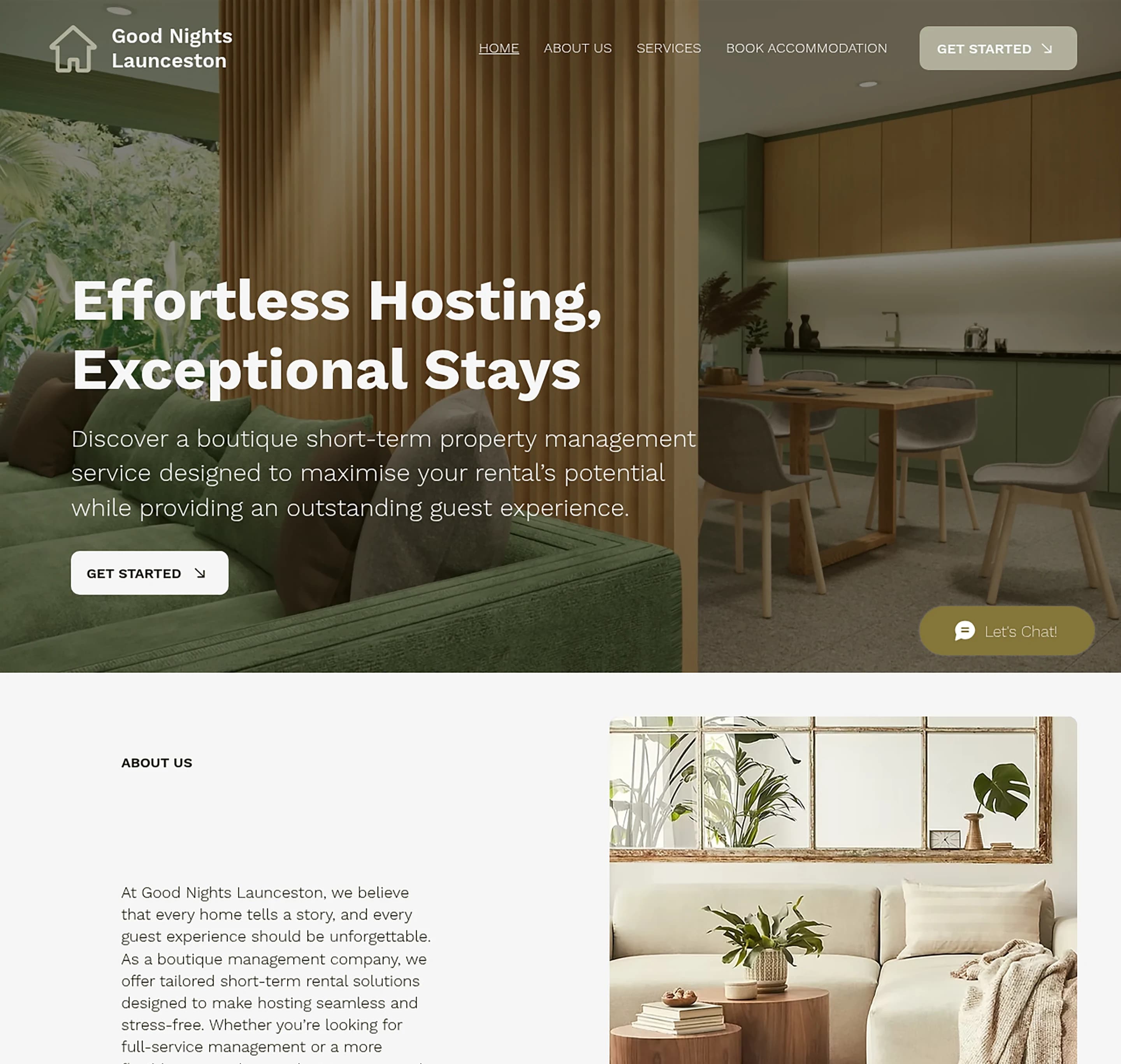 Short-Term Rental Management website design for Good Nights Launceston