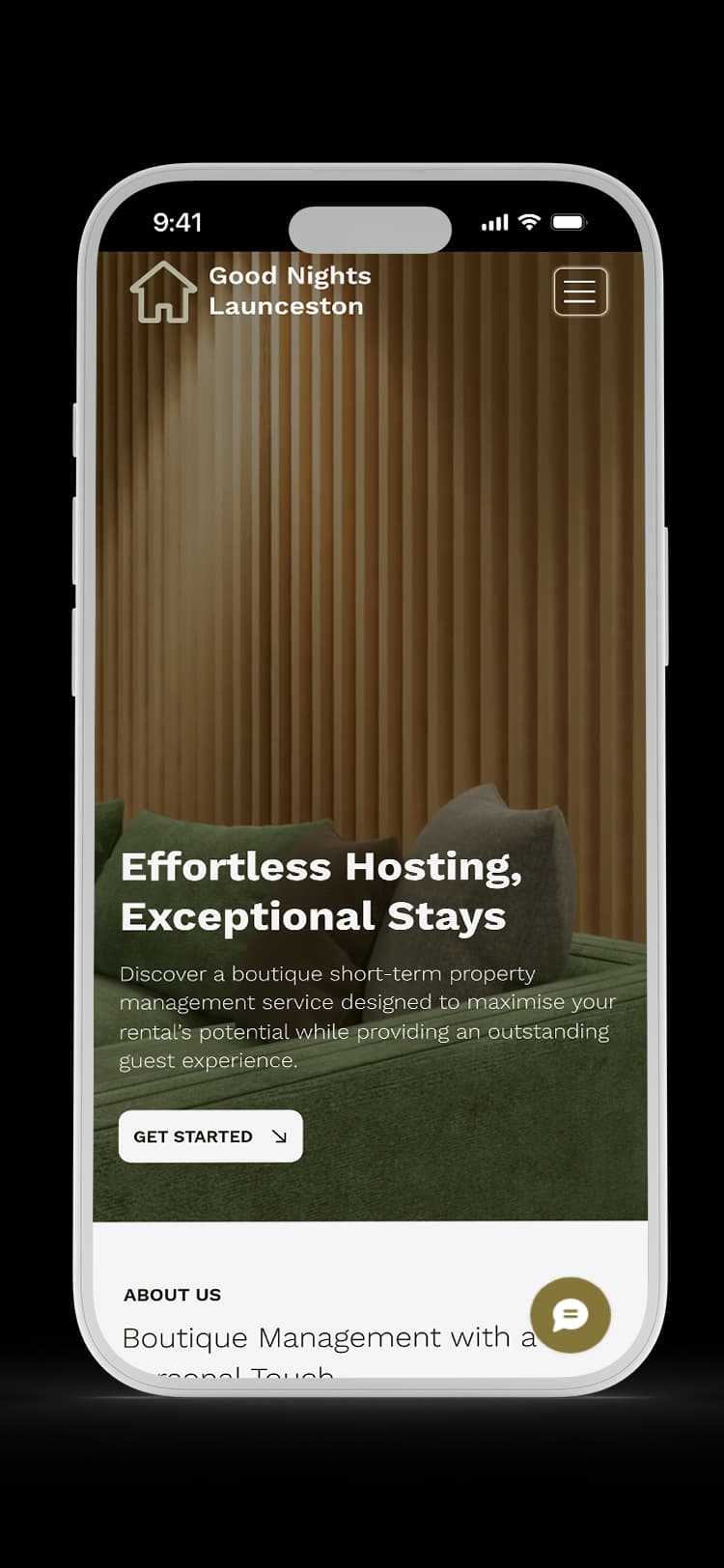 Short-Term Rental Management website design for Good Nights Launceston — mobile mockup