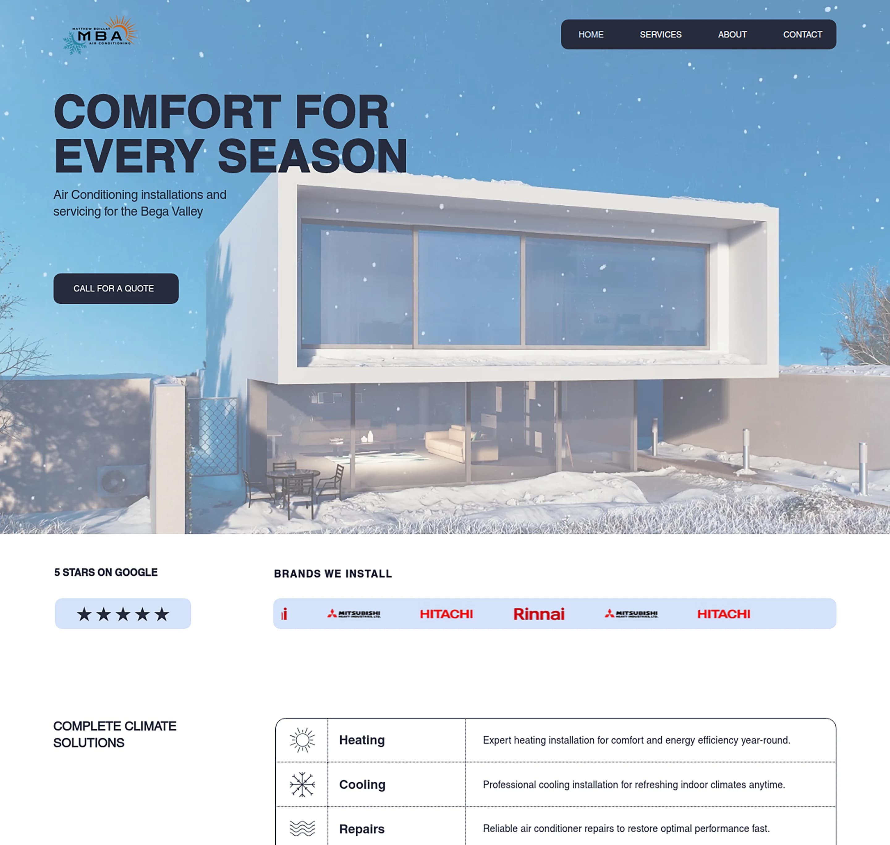 Air Conditioning website design for MB Air-Conditioning