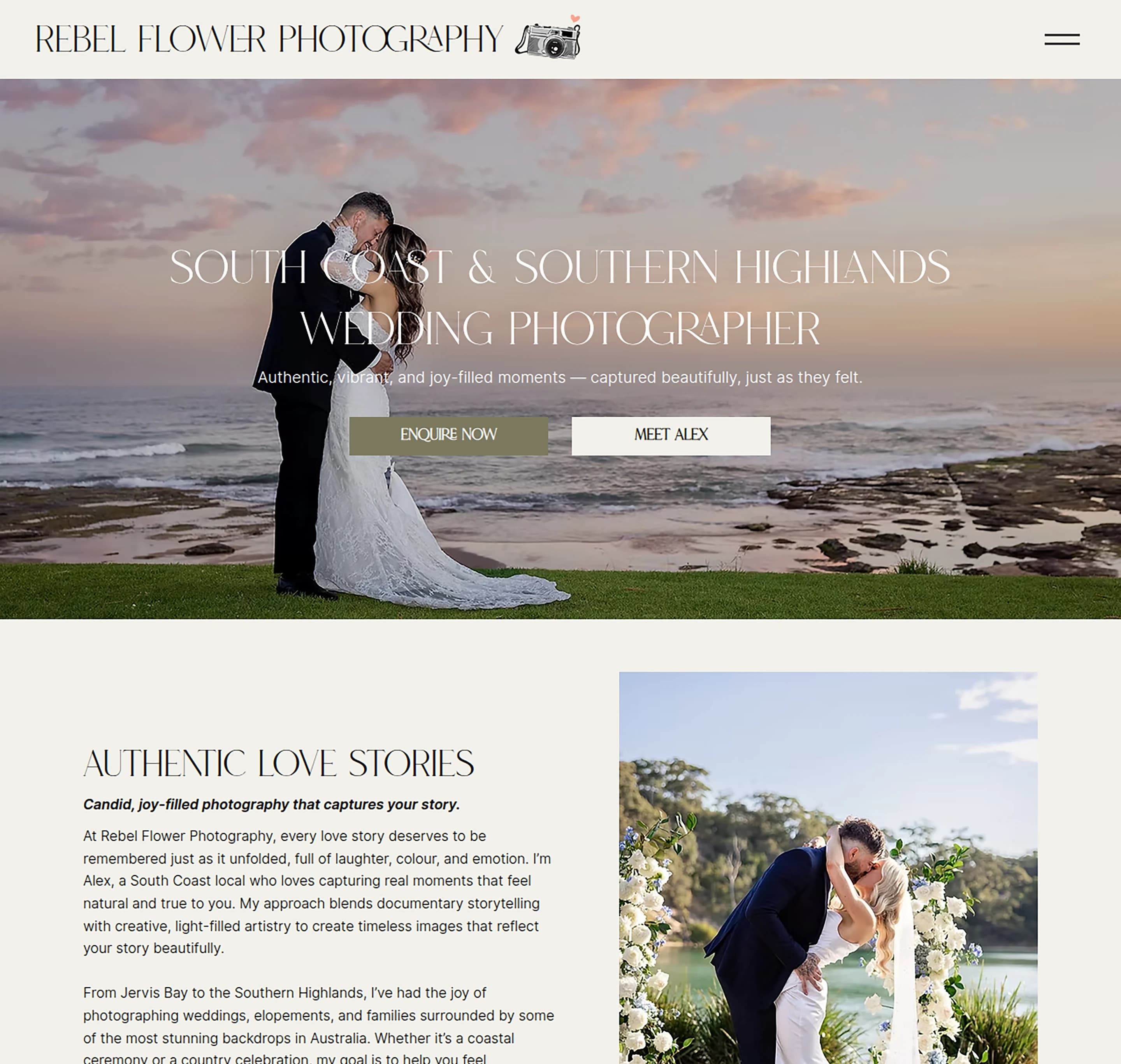 Wedding Photographer website design for Rebel Flower Photography