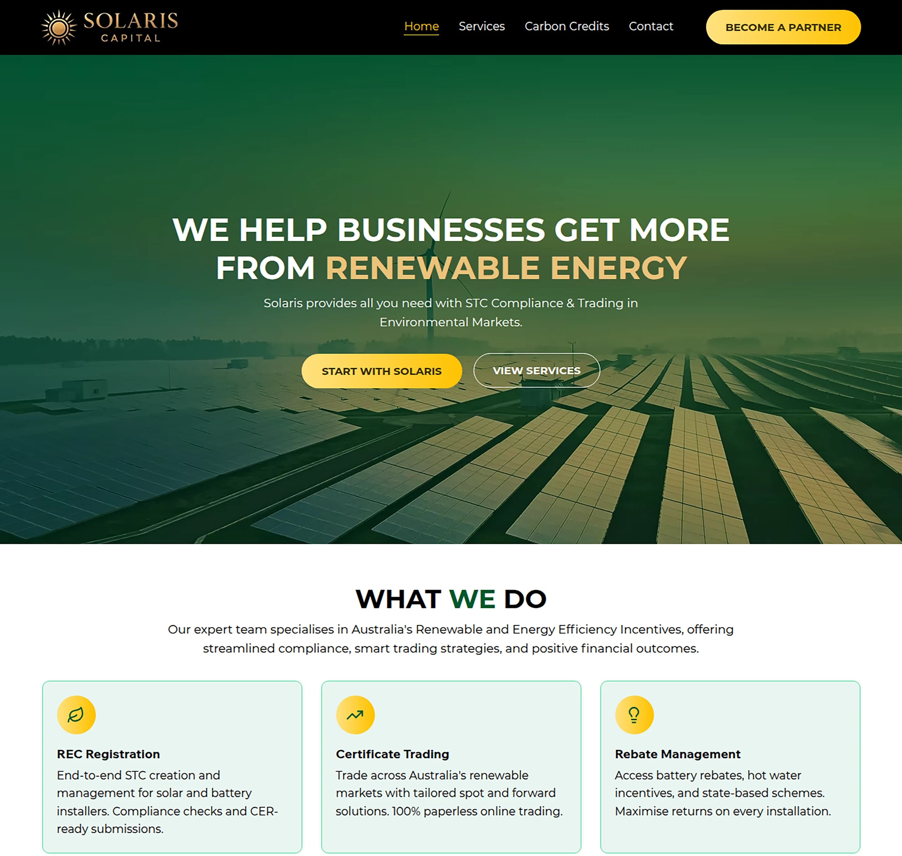 Renewable Energy website design for Solaris Australia