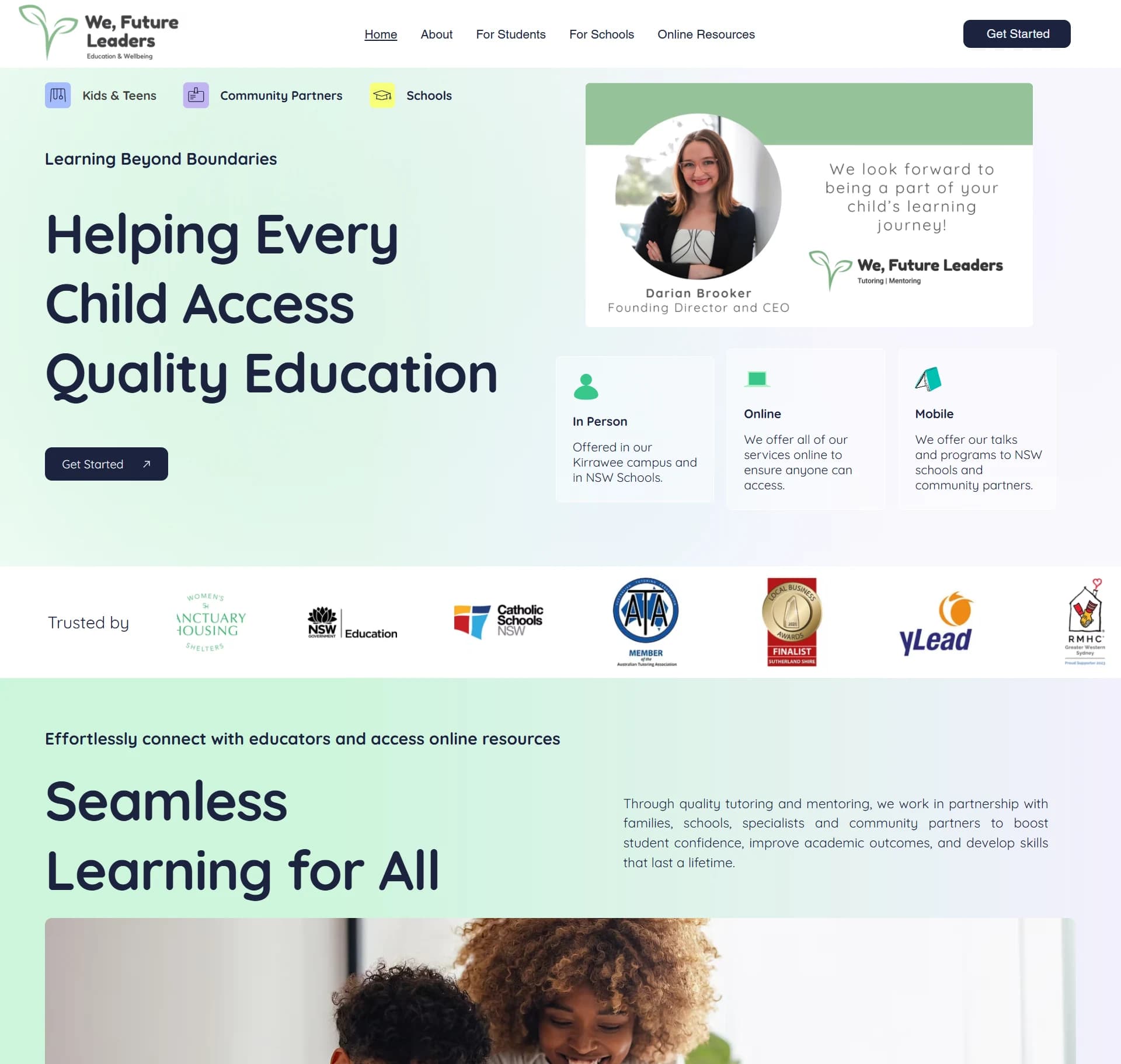 Tutoring website design for We, Future Leaders