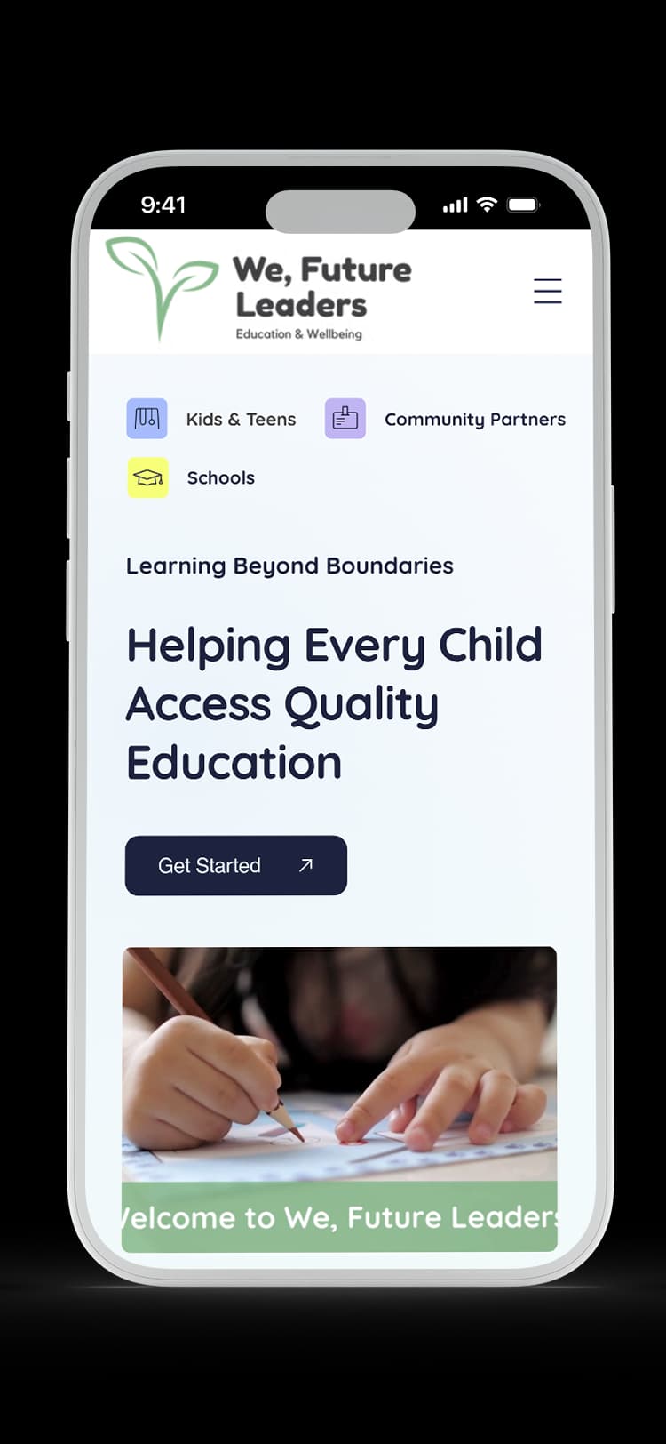 Tutoring website design for We, Future Leaders — mobile mockup