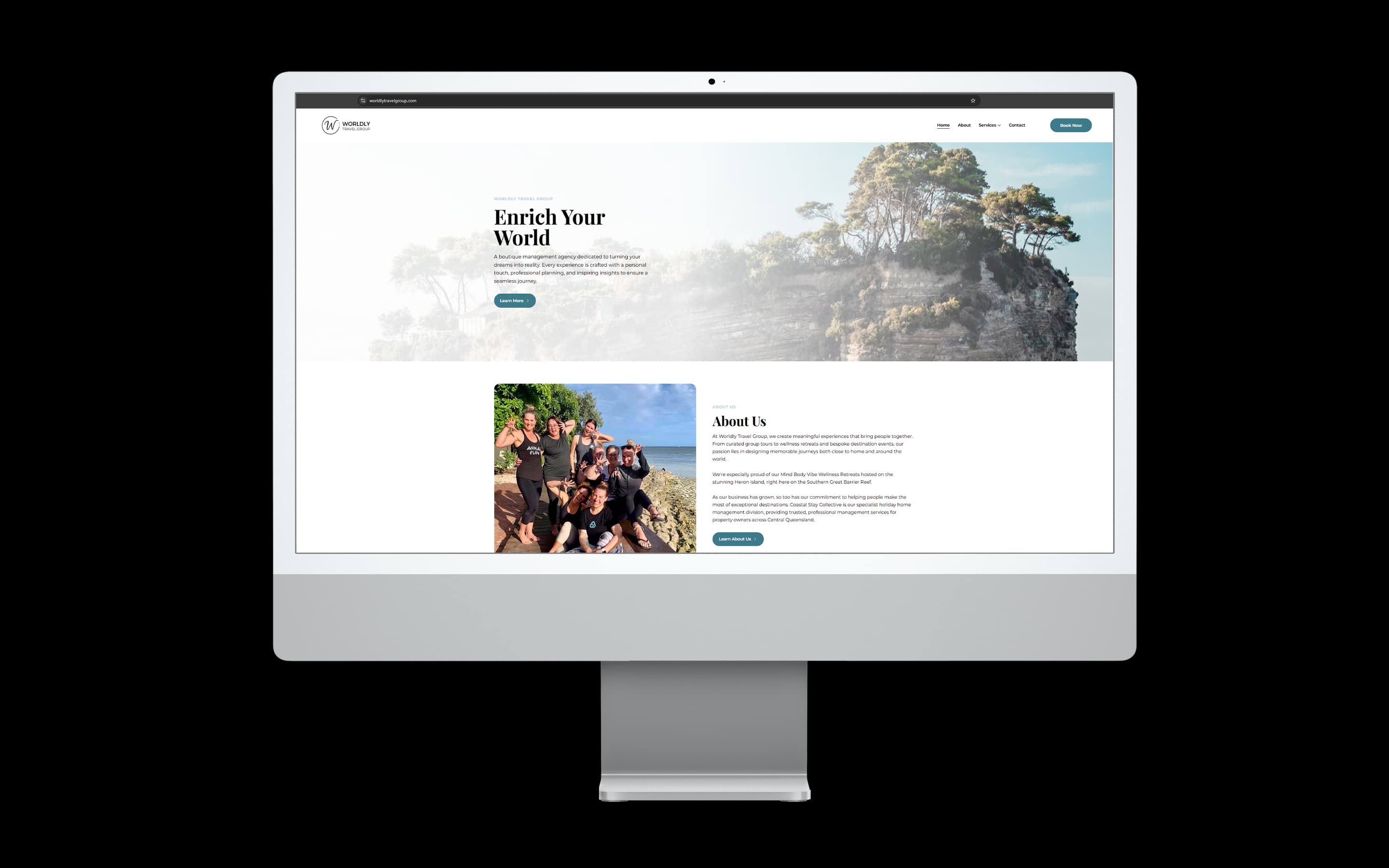 Travel Agency website design for Worldly Travel Group — desktop mockup
