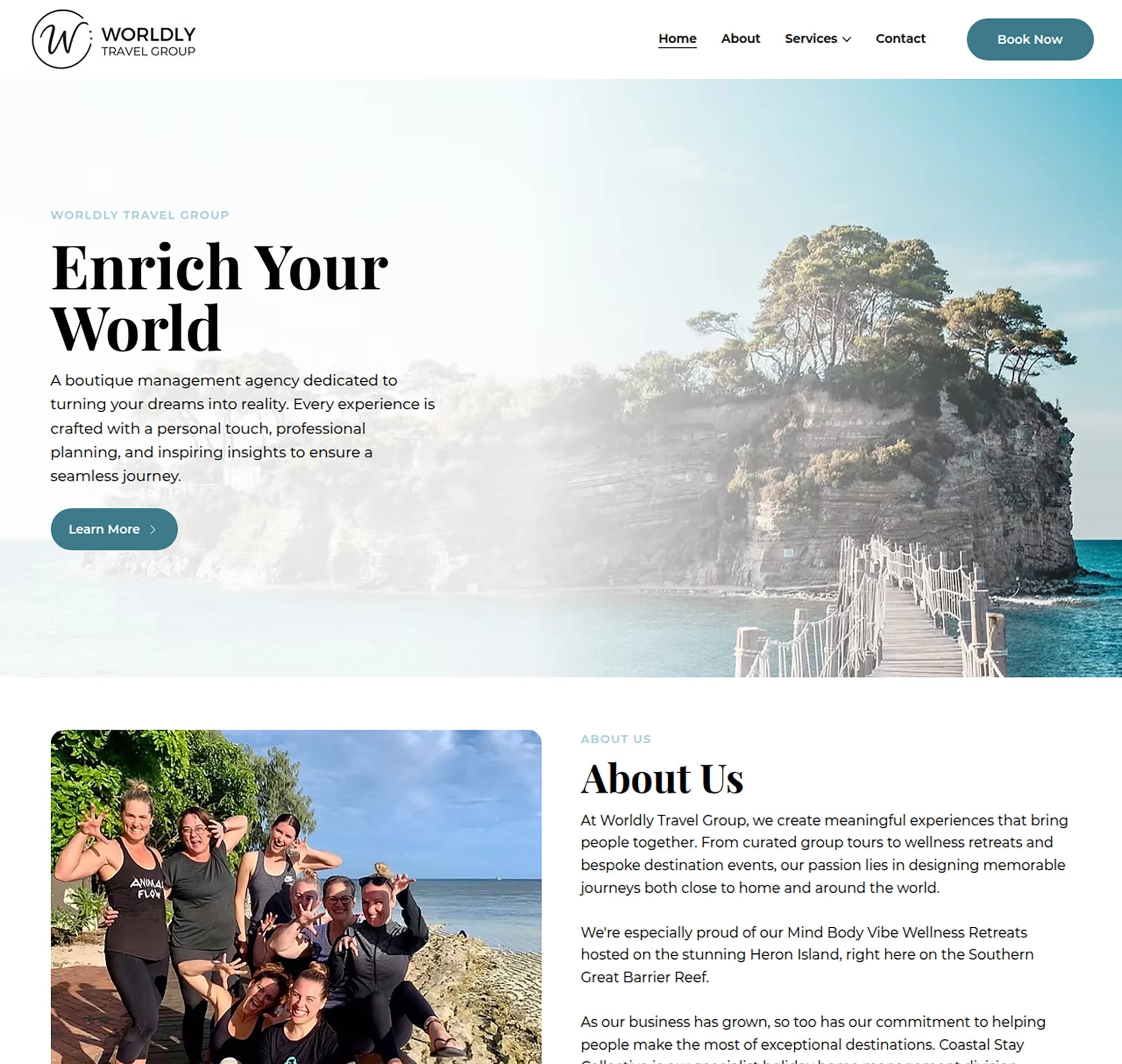 Travel Agency website design for Worldly Travel Group