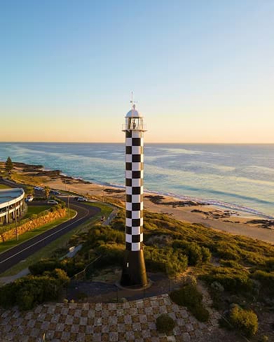 Striped lighthouse on the Bunbury coastline