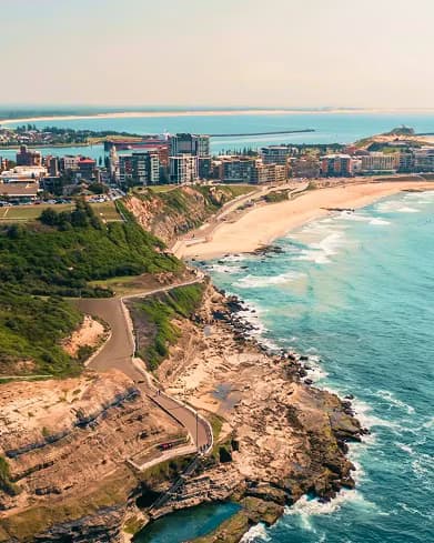 Aerial view of Newcastle's coastline
