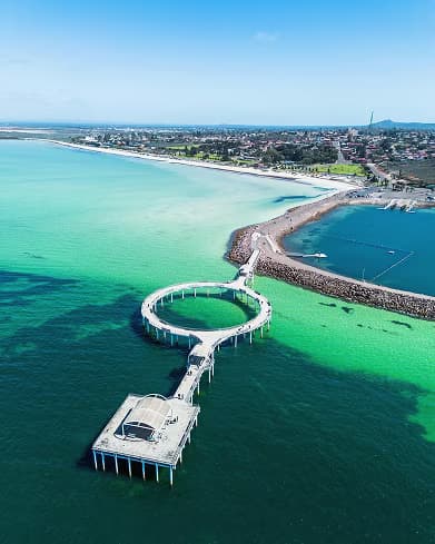 Whyalla's circular jetty extending into turquoise water