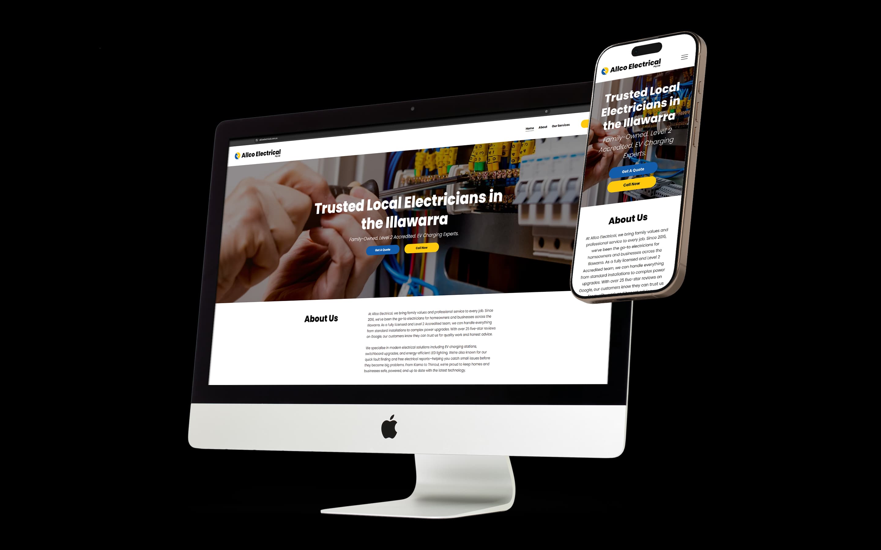 Electrician website design for Allco Electrical