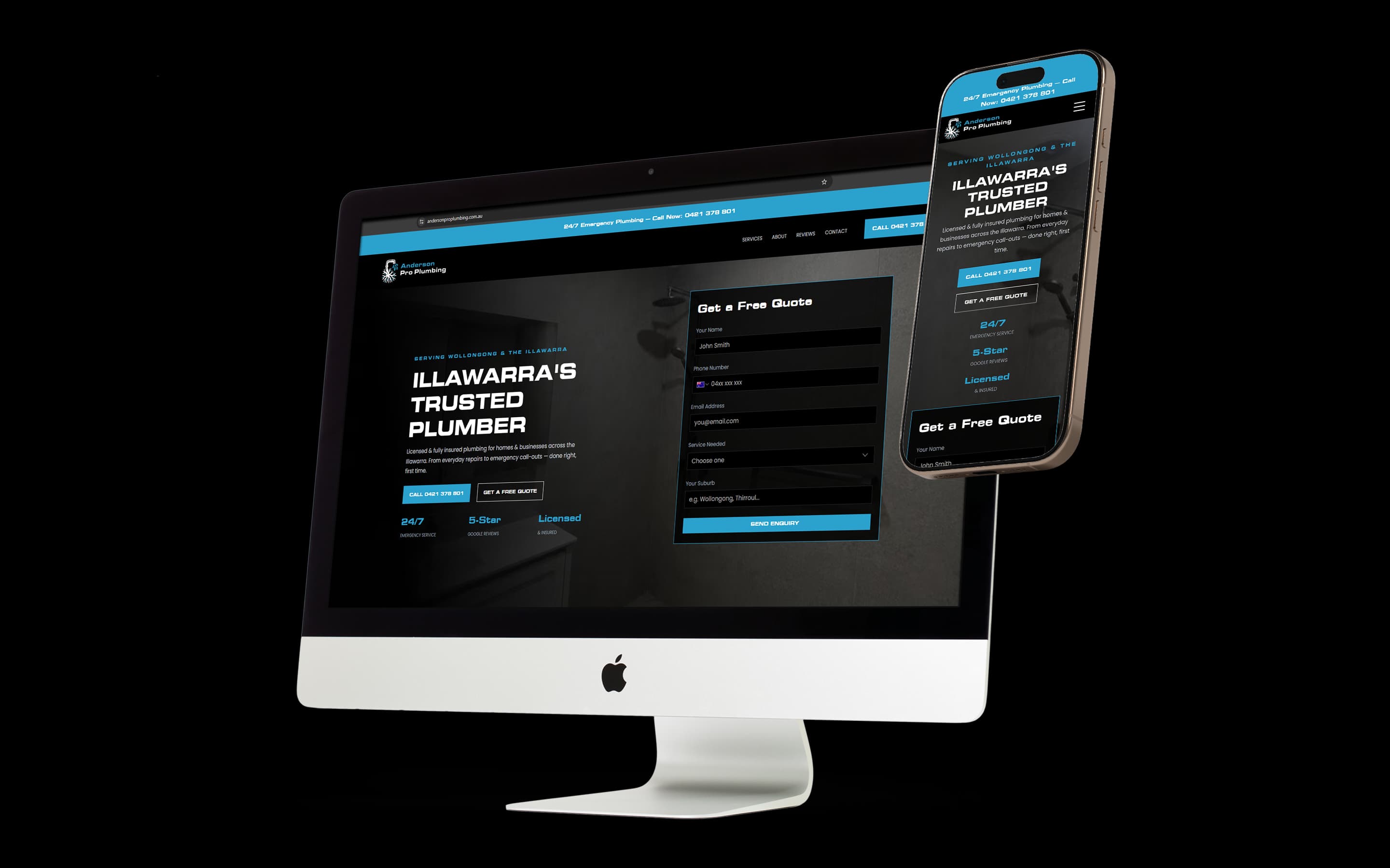 Plumber website design for Anderson Pro Plumbing