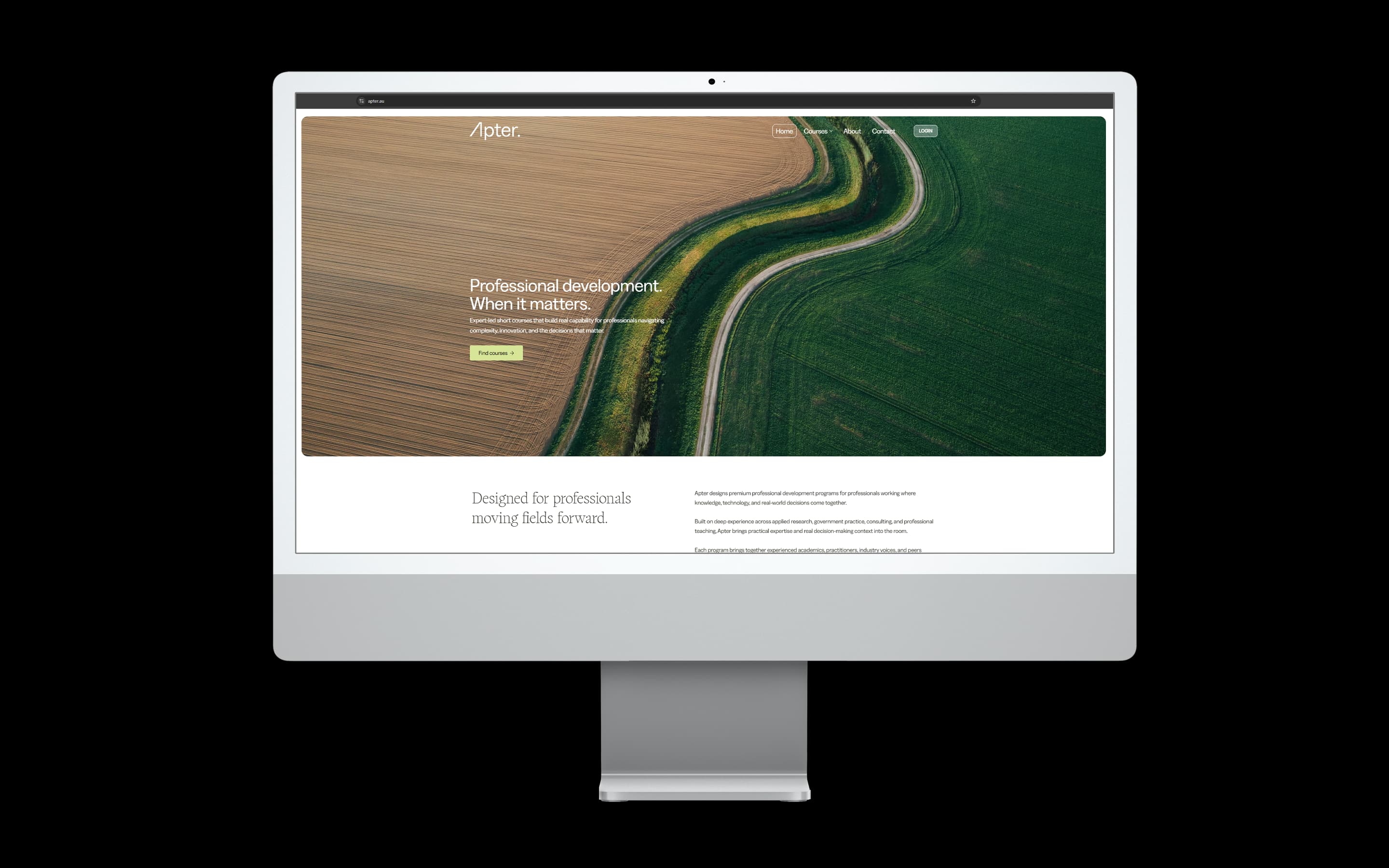 Professional Training website design for Apter — desktop mockup