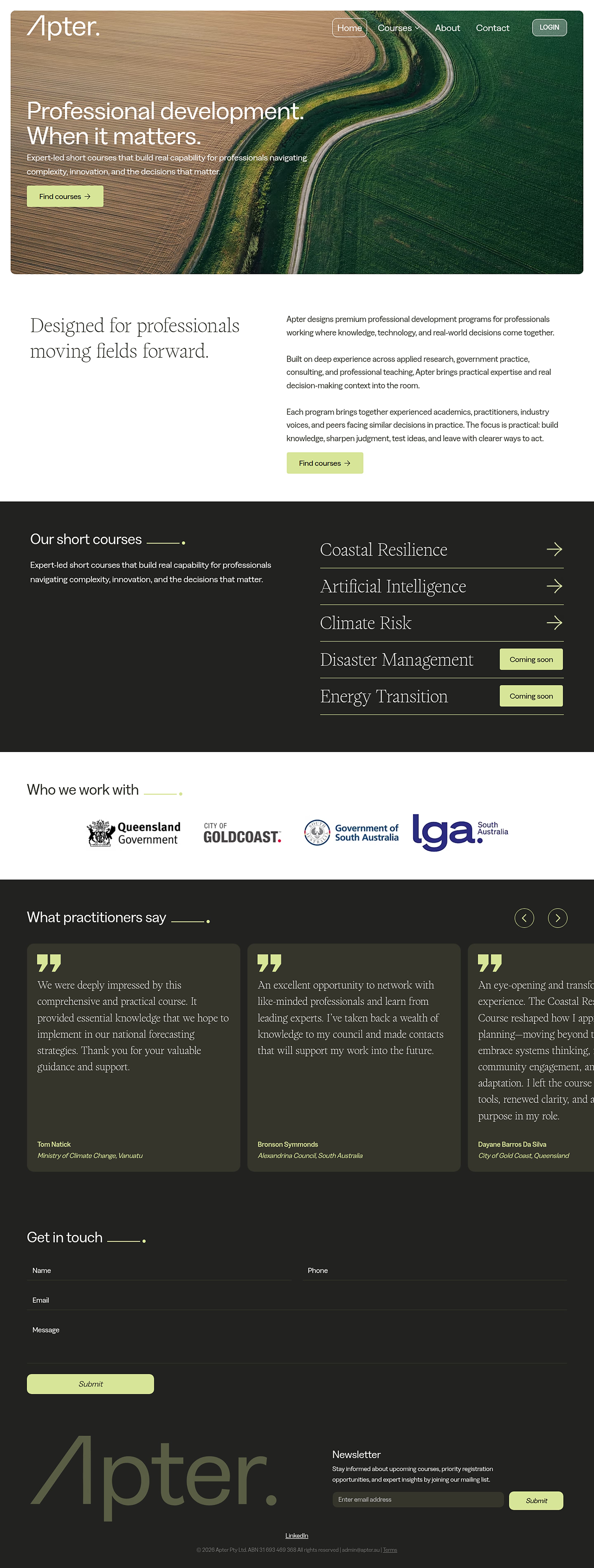 Professional Training website design for Apter — full homepage scroll-through