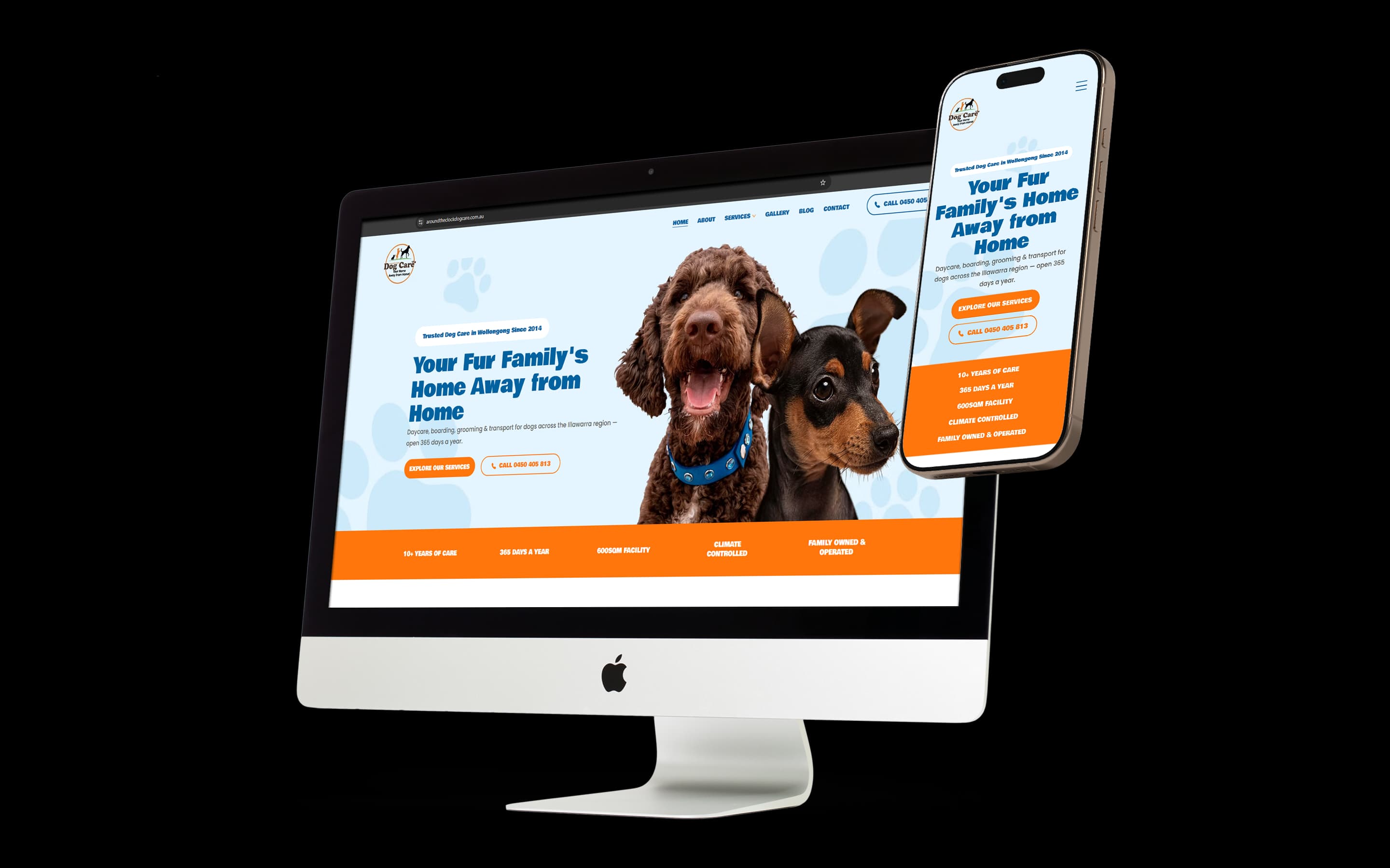 Dog Daycare website design for Around the Clock Dog Care