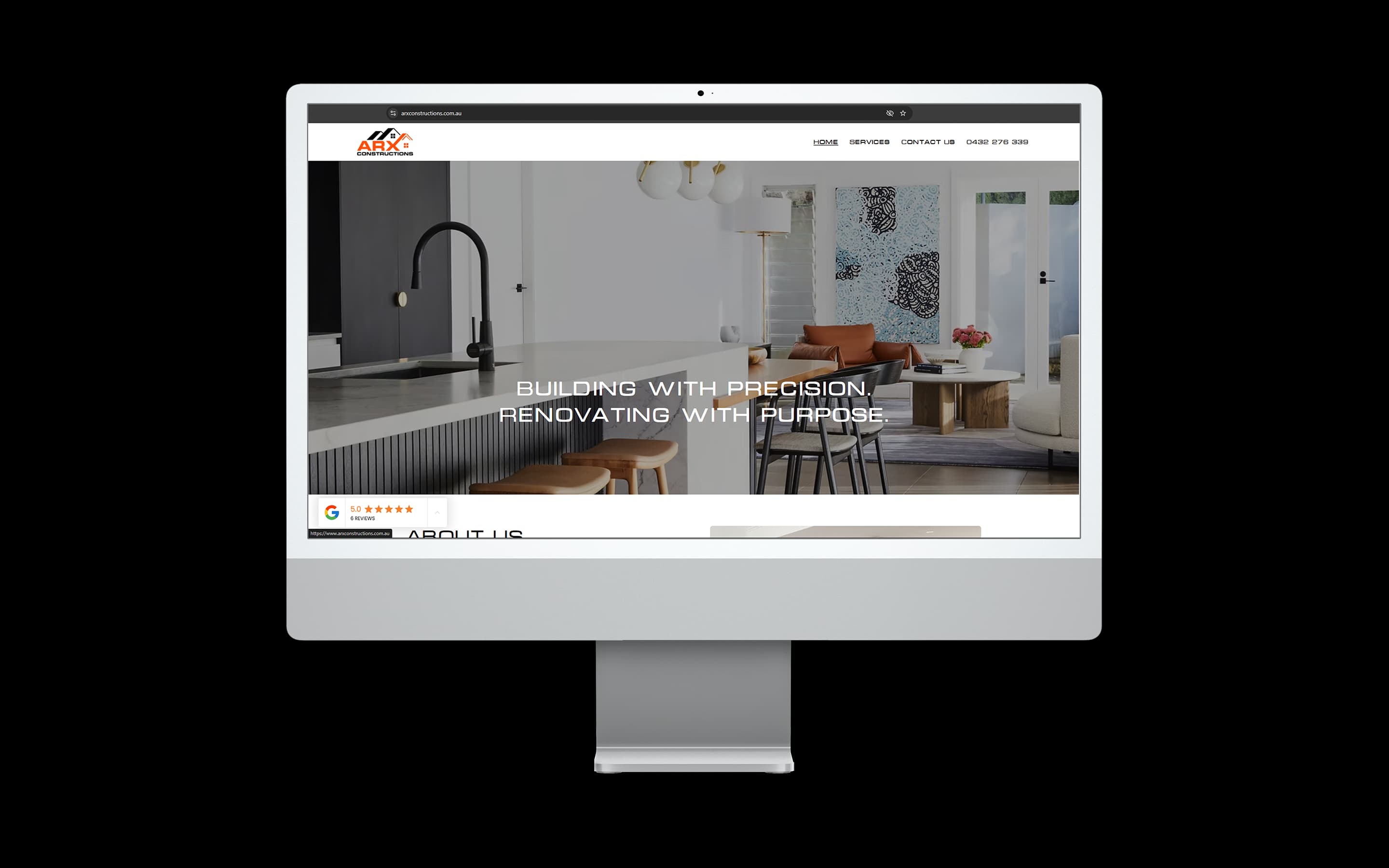 Builder website design for Arx Constructions — desktop mockup