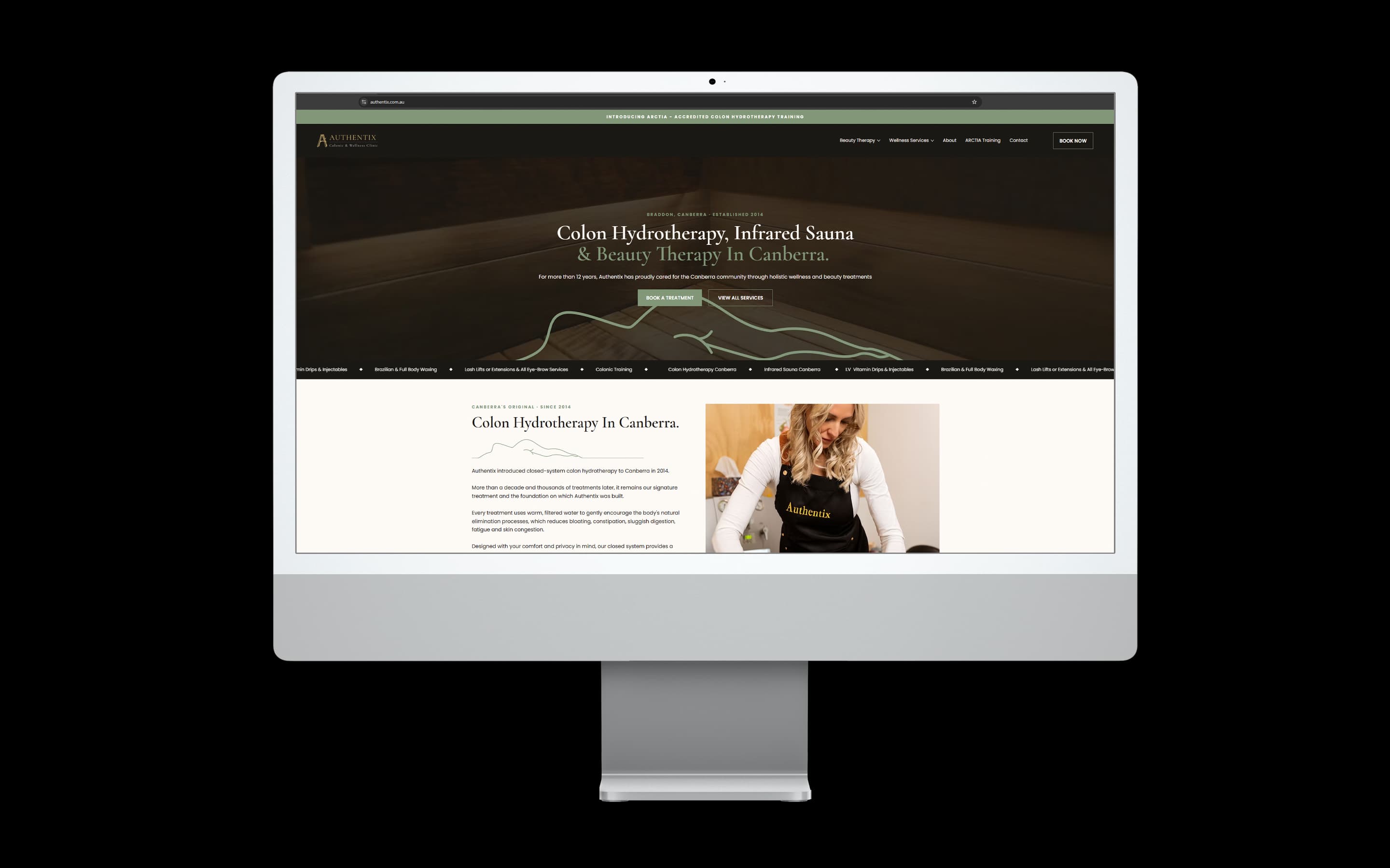 Wellness Clinic website design for Authentix — desktop mockup