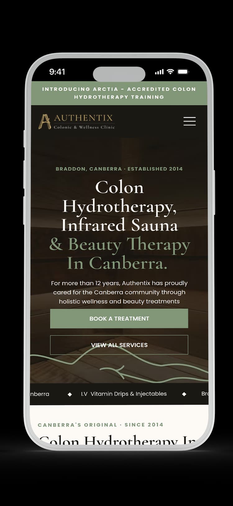 Wellness Clinic website design for Authentix — mobile mockup