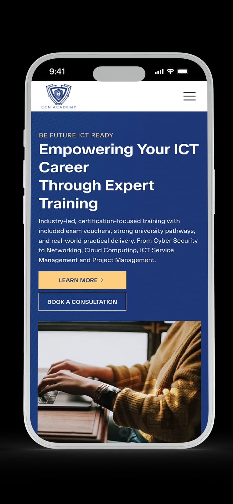 RTO website design for CCN Academy — mobile mockup