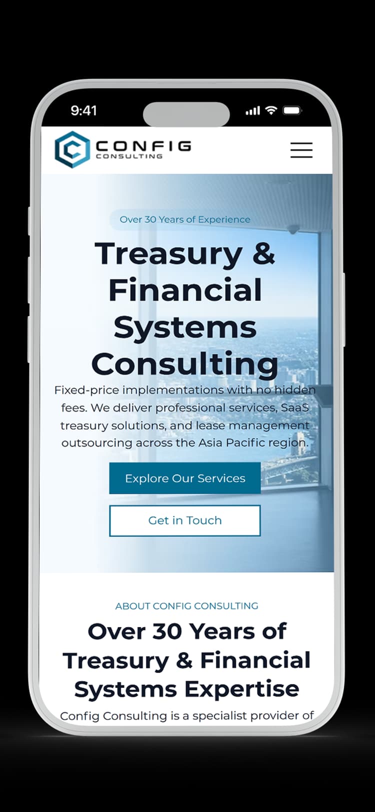 Financial Services website design for Config Consulting — mobile mockup