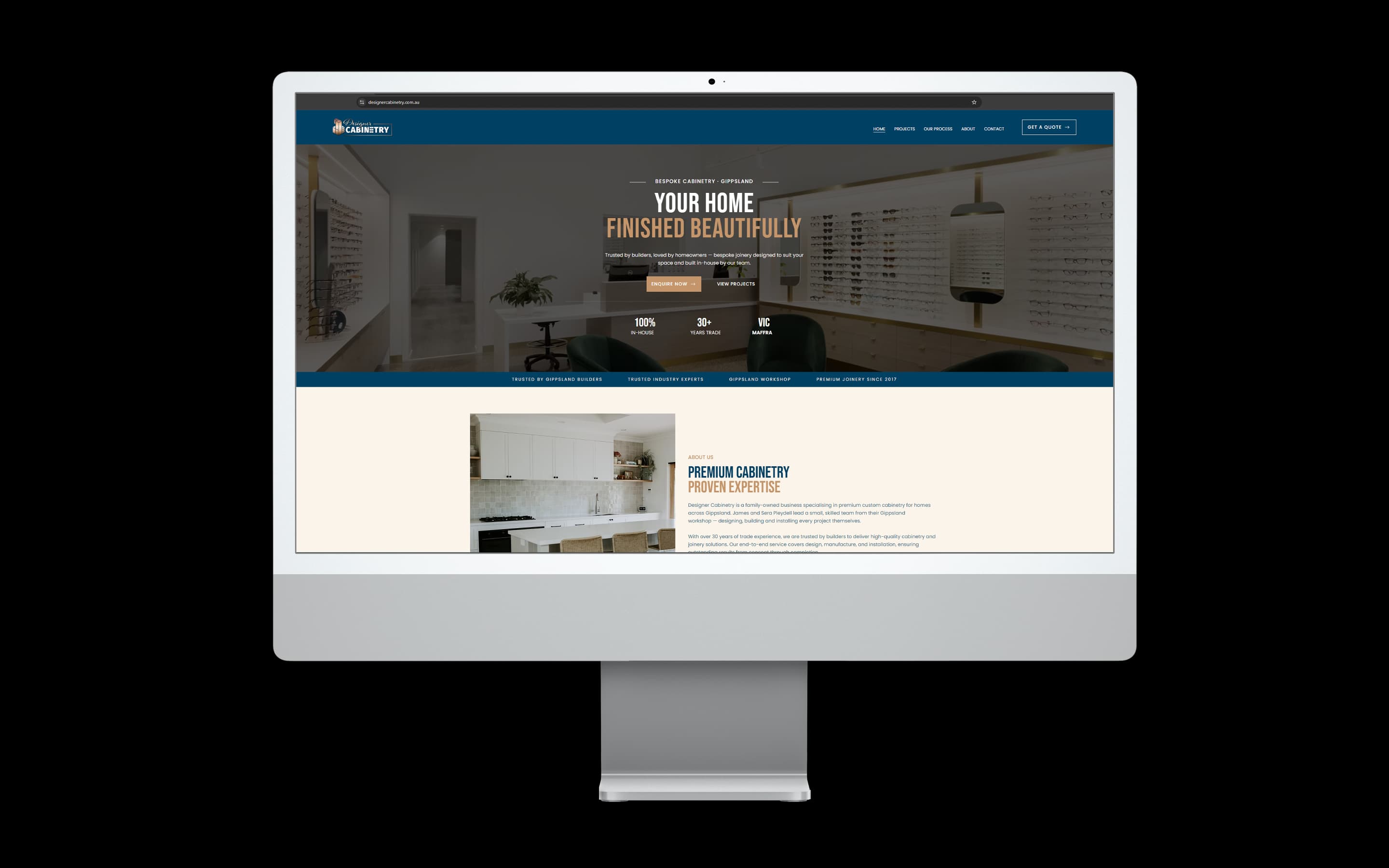 Cabinet Maker website design for Designer Cabinetry — desktop mockup