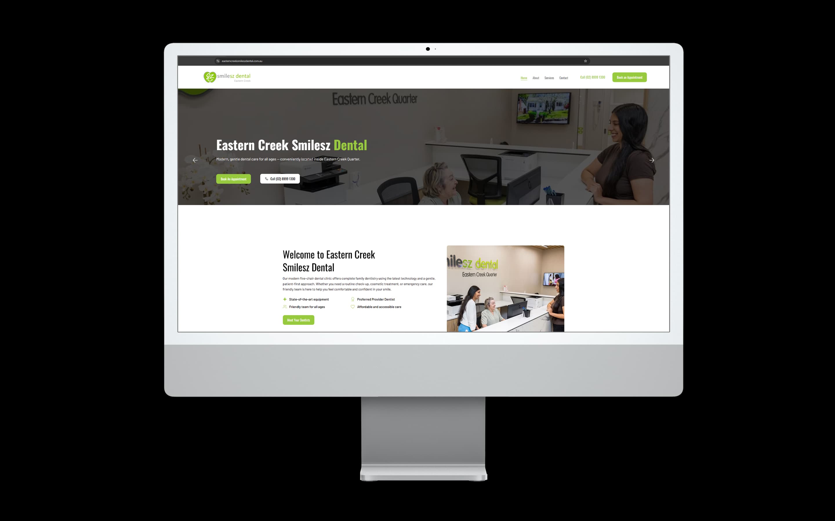 Dental website design for Eastern Creek Smilesz Dental — desktop mockup