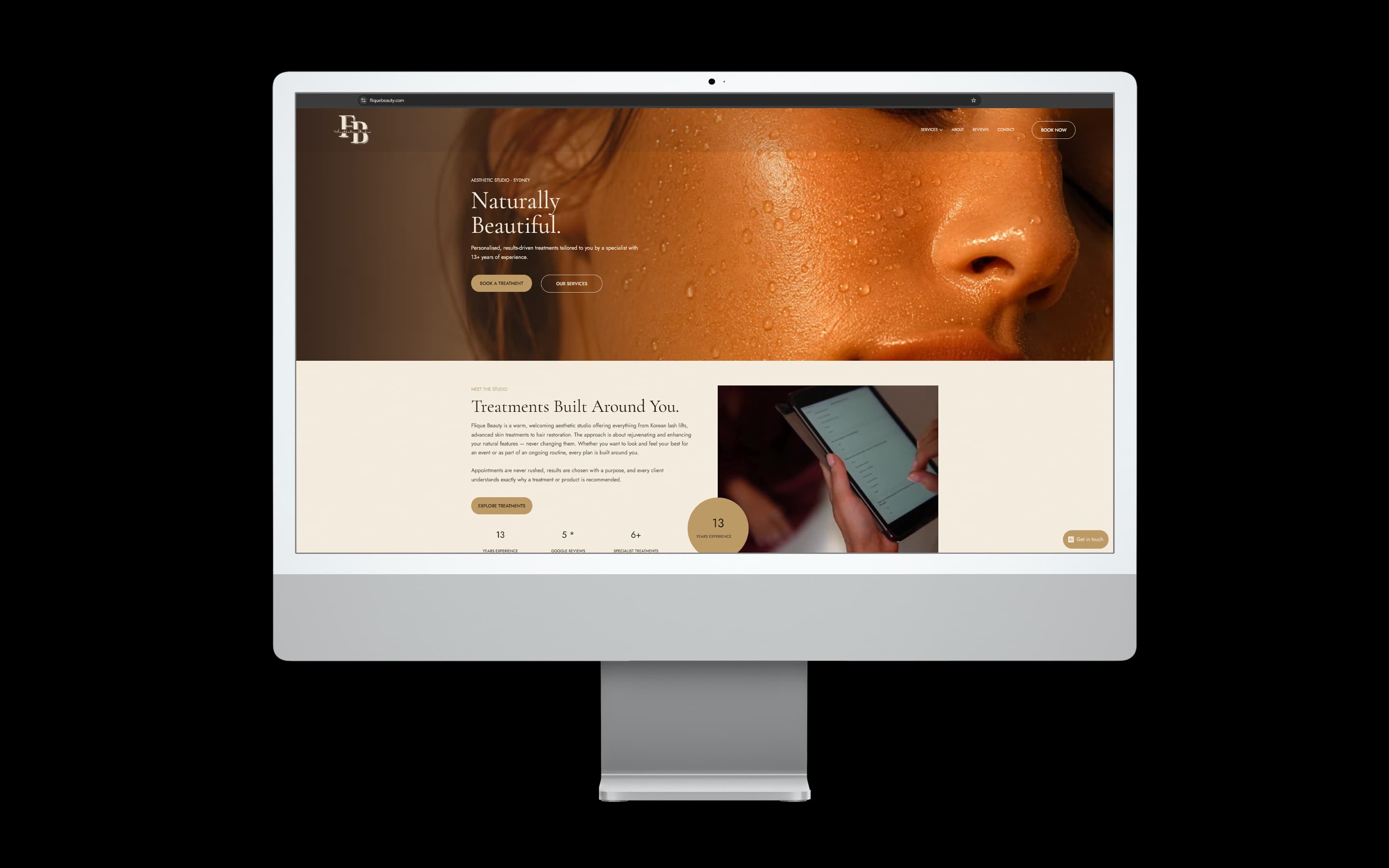 Beauty Salon website design for Flique Beauty — desktop mockup