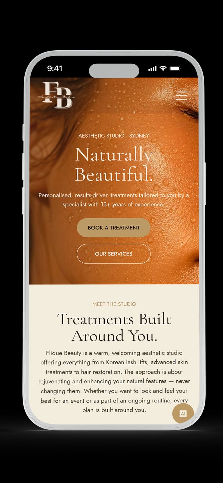 Beauty Salon website design for Flique Beauty — mobile mockup