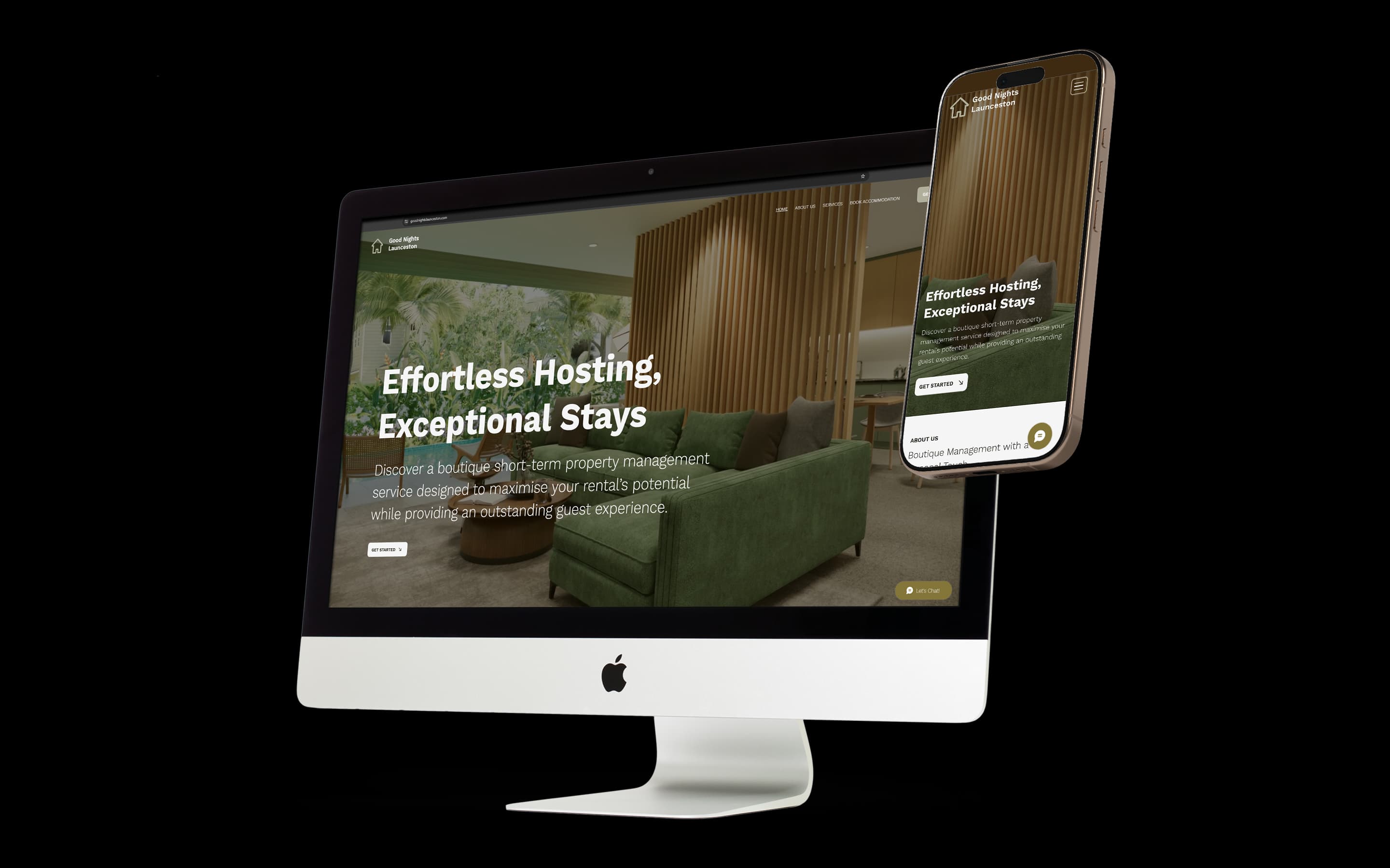 Short-Term Rental Management website design for Good Nights Launceston