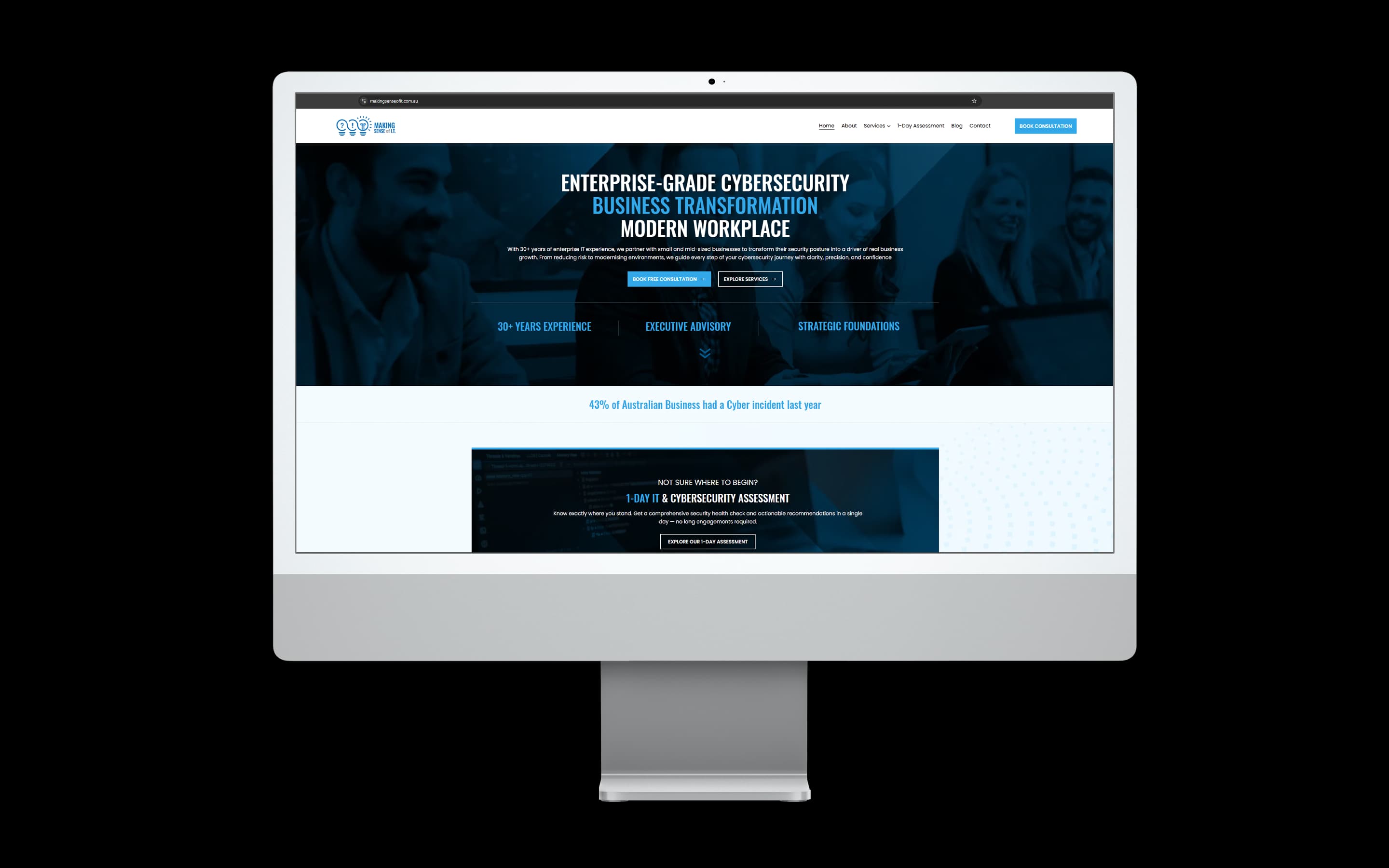 IT Company website design for Making Sense of I.T. — desktop mockup