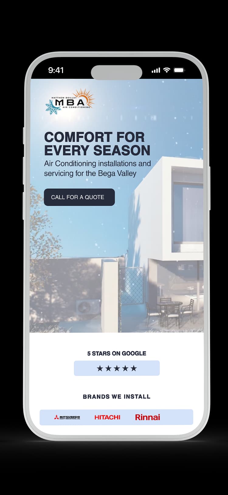 Air Conditioning website design for MB Air-Conditioning — mobile mockup