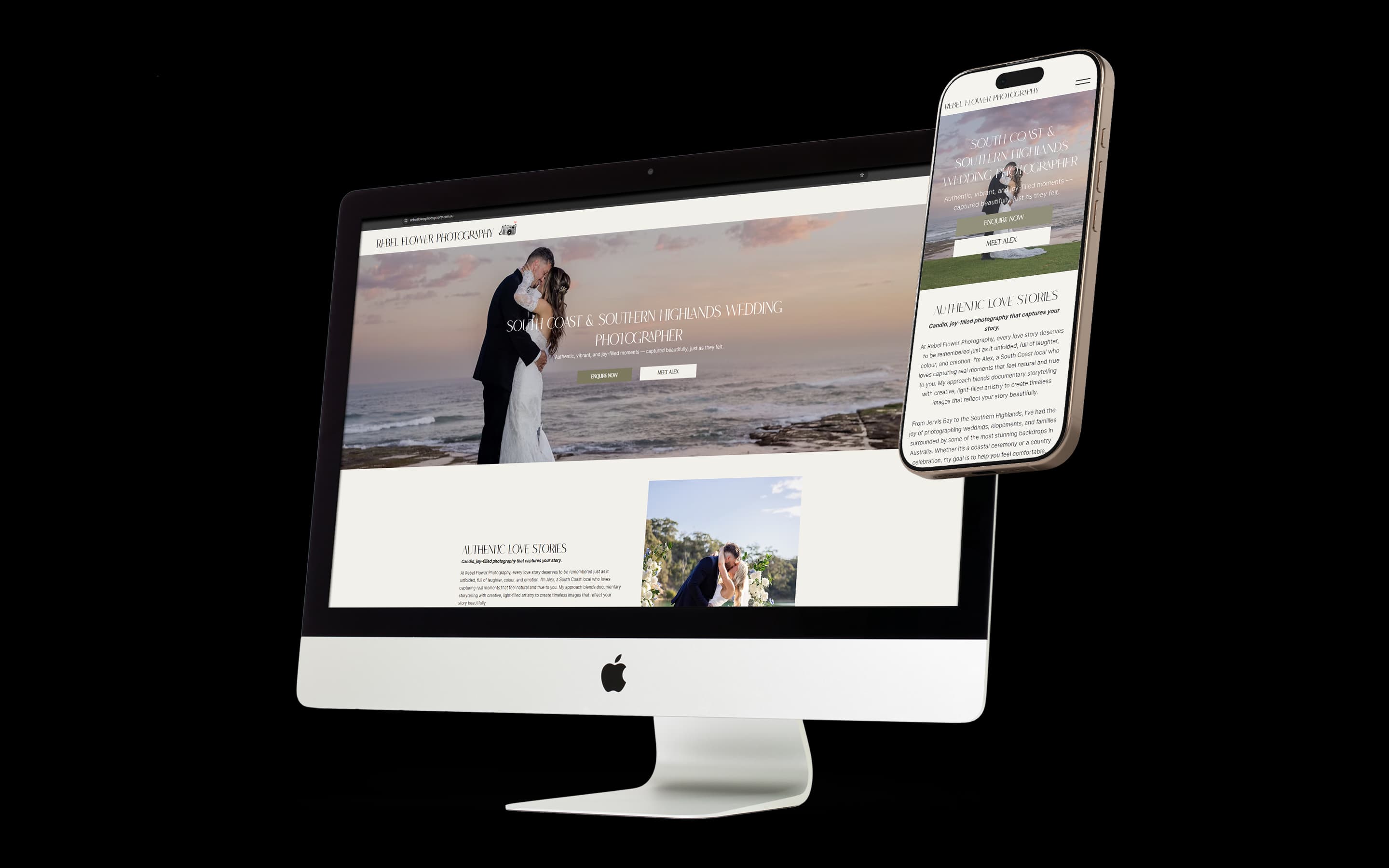 Wedding Photographer website design for Rebel Flower Photography