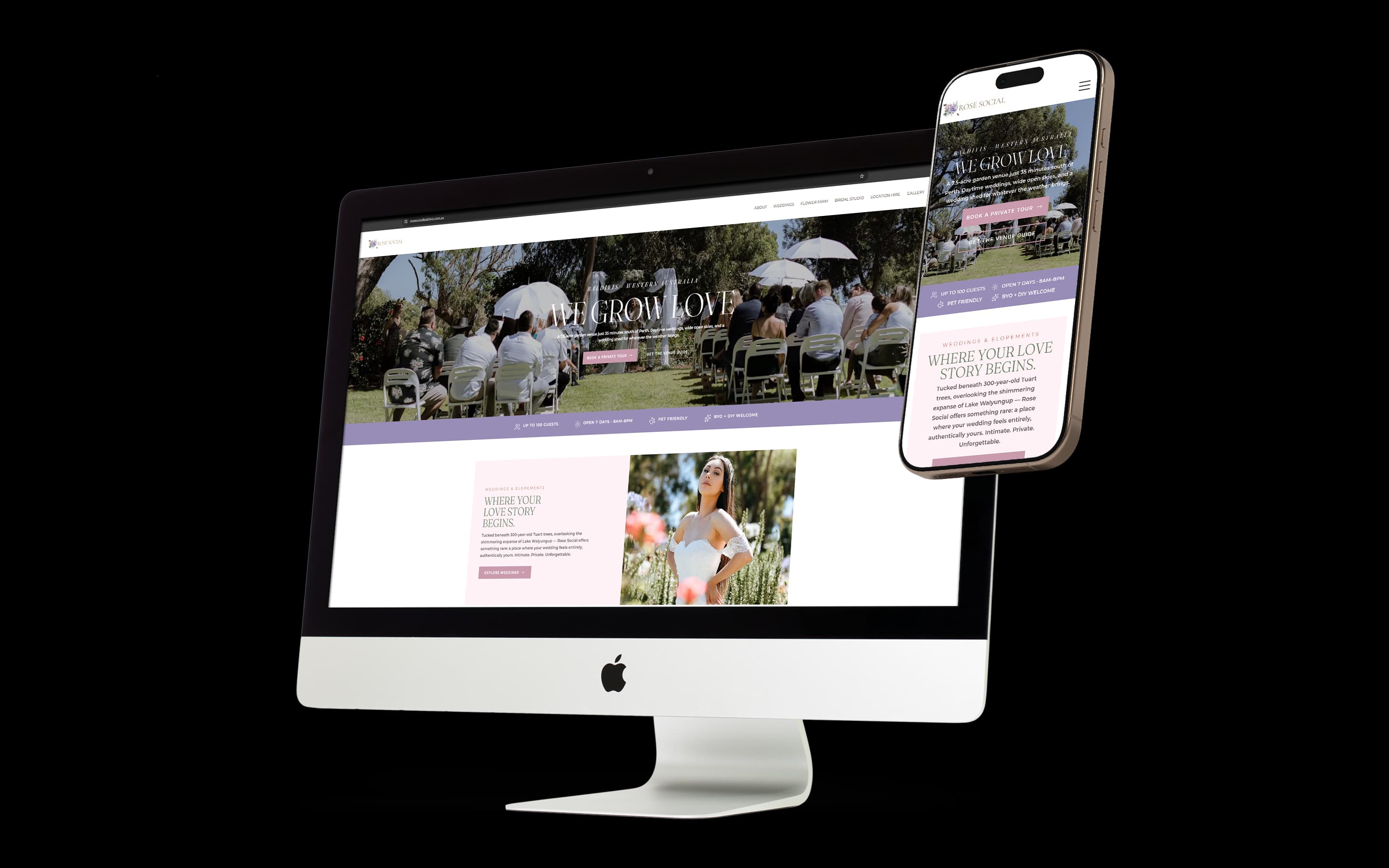 Wedding Venue website design for Rose Social