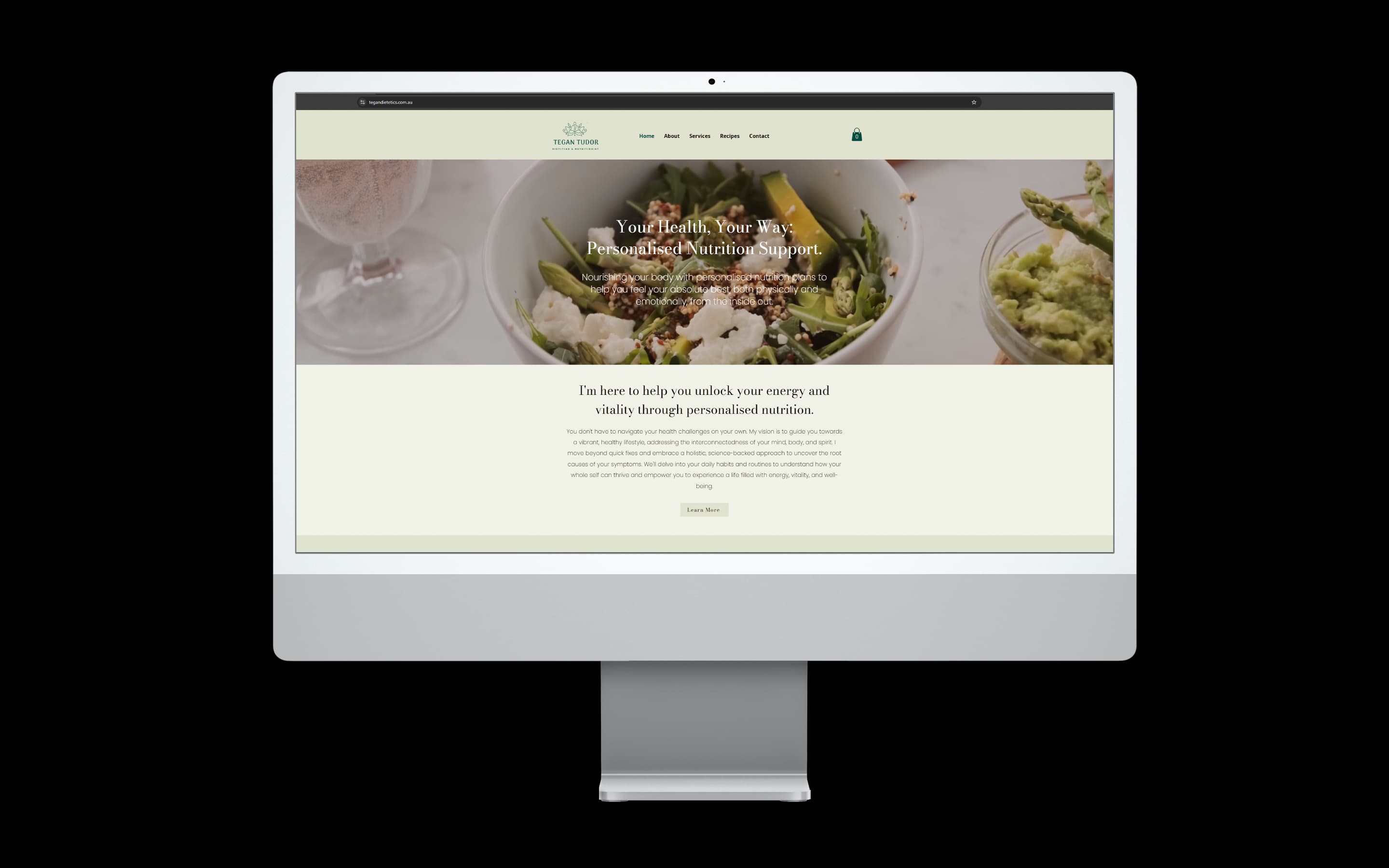 Dietitian website design for Tegan Dietetics — desktop mockup