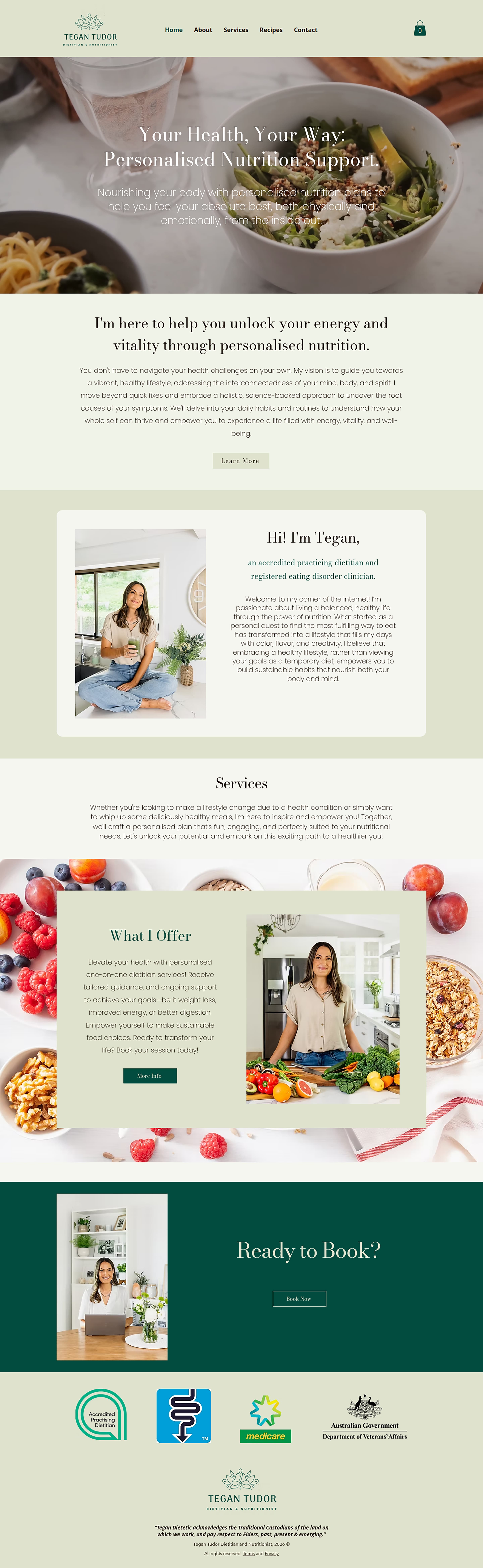 Dietitian website design for Tegan Dietetics — full homepage scroll-through