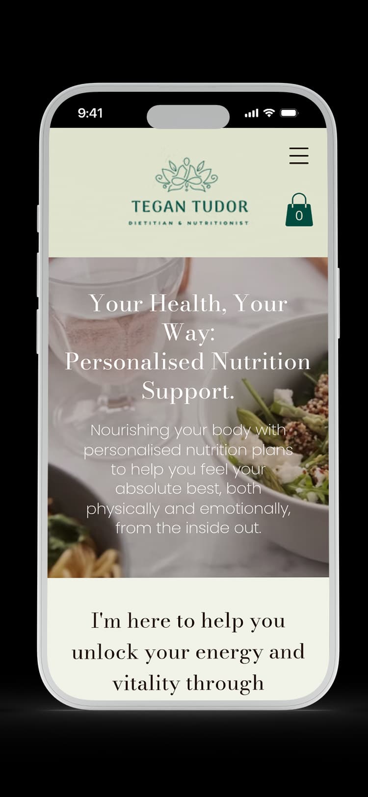 Dietitian website design for Tegan Dietetics — mobile mockup