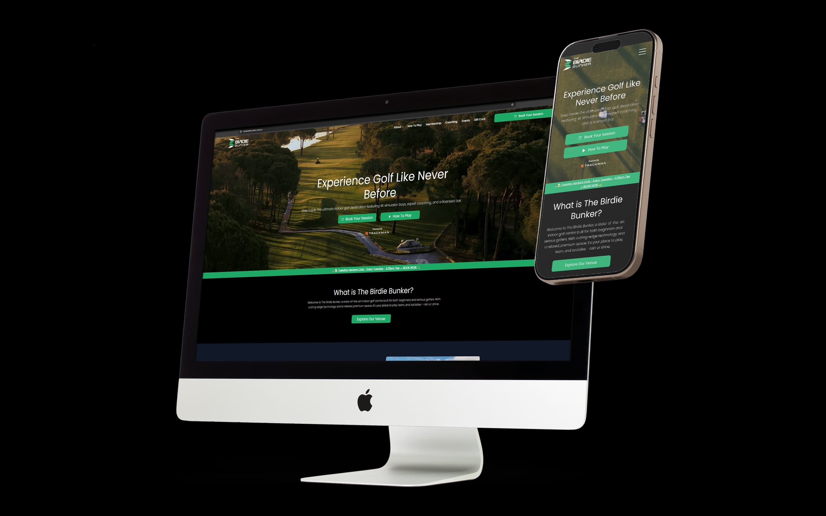 Entertainment Venue website design for The Birdie Bunker